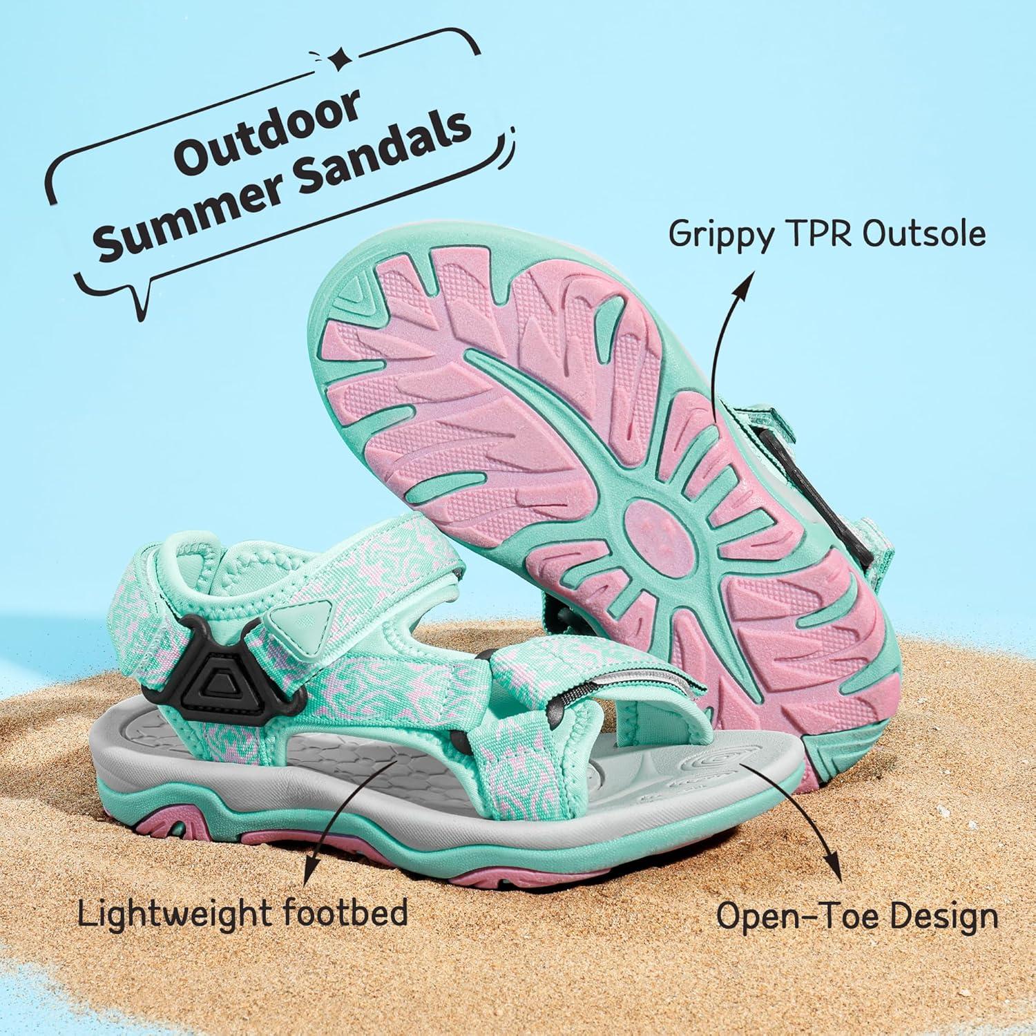 imageDREAM PAIRS Boys Girls Sandals Kids Adventurous LightWeight Adjustable Straps Summer Sandals ToddlerLittle KidBig KidMintPink