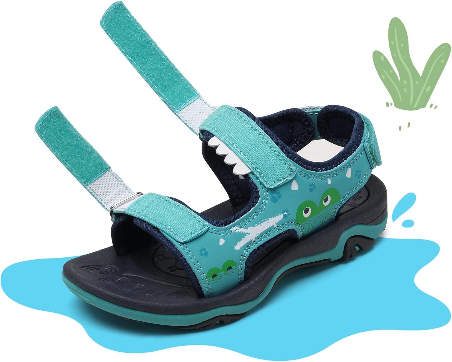imageDREAM PAIRS Boys Girls Sandals Summer Outdoor Athletic Kids Sport Water Shoes for ToddlerLittle KidBlueCrocodile