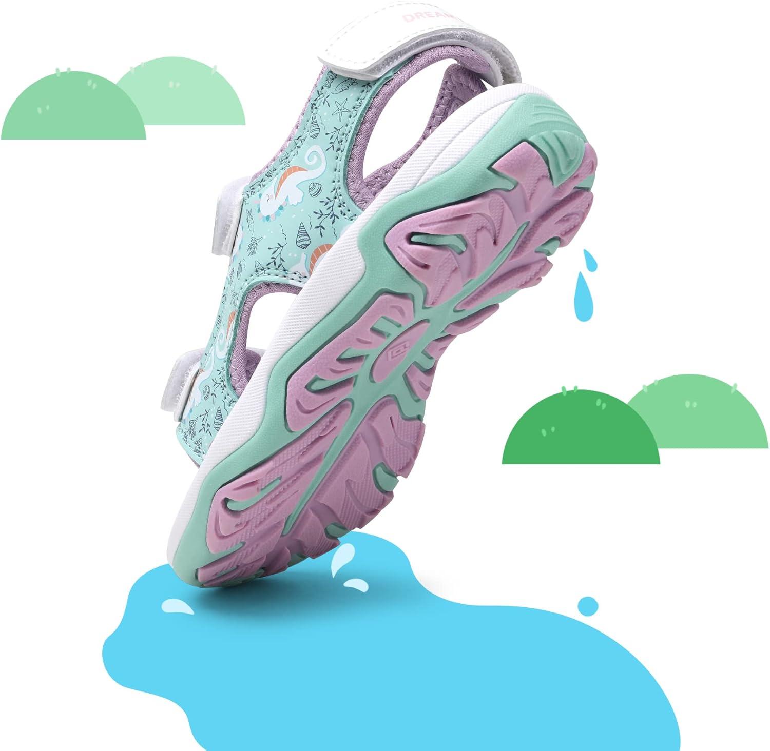 imageDREAM PAIRS Boys Girls Sandals Summer Outdoor Athletic Kids Sport Water Shoes for ToddlerLittle KidBluePurpleHippocampus