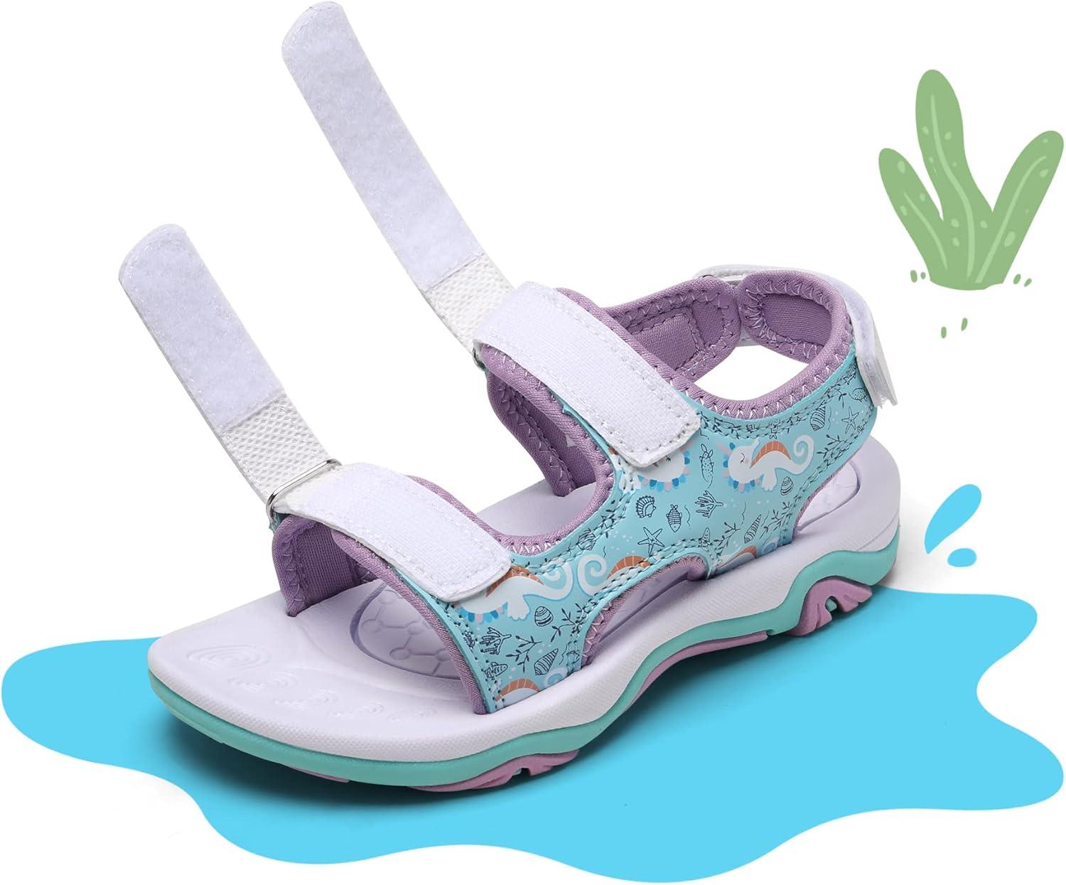 imageDREAM PAIRS Boys Girls Sandals Summer Outdoor Athletic Kids Sport Water Shoes for ToddlerLittle KidBluePurpleHippocampus