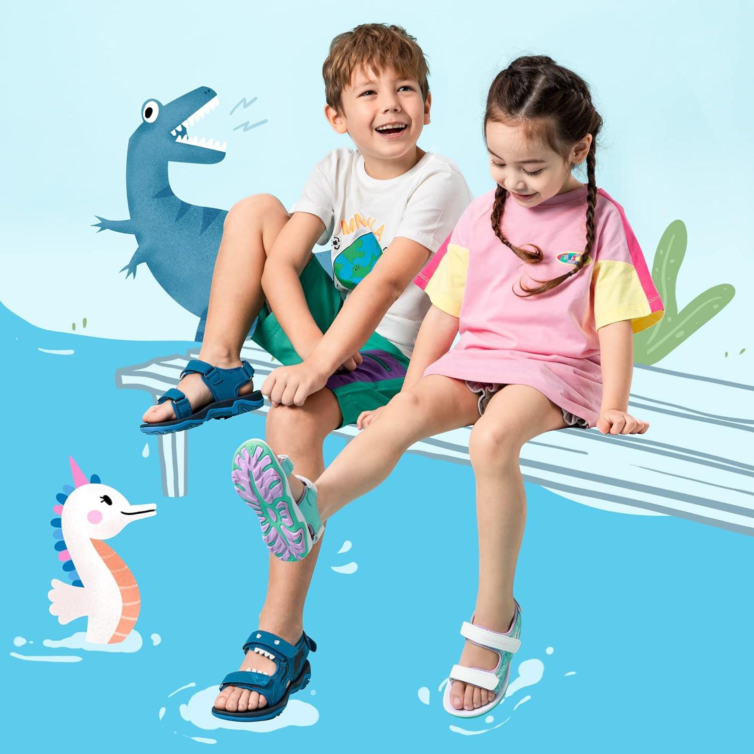 imageDREAM PAIRS Boys Girls Sandals Summer Outdoor Athletic Kids Sport Water Shoes for ToddlerLittle KidBluePurpleHippocampus