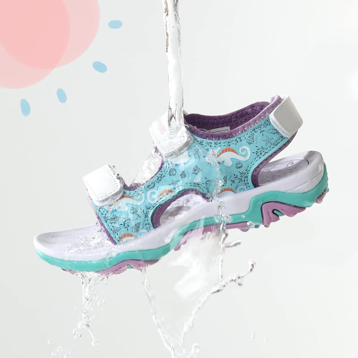 imageDREAM PAIRS Boys Girls Sandals Summer Outdoor Athletic Kids Sport Water Shoes for ToddlerLittle KidBluePurpleHippocampus