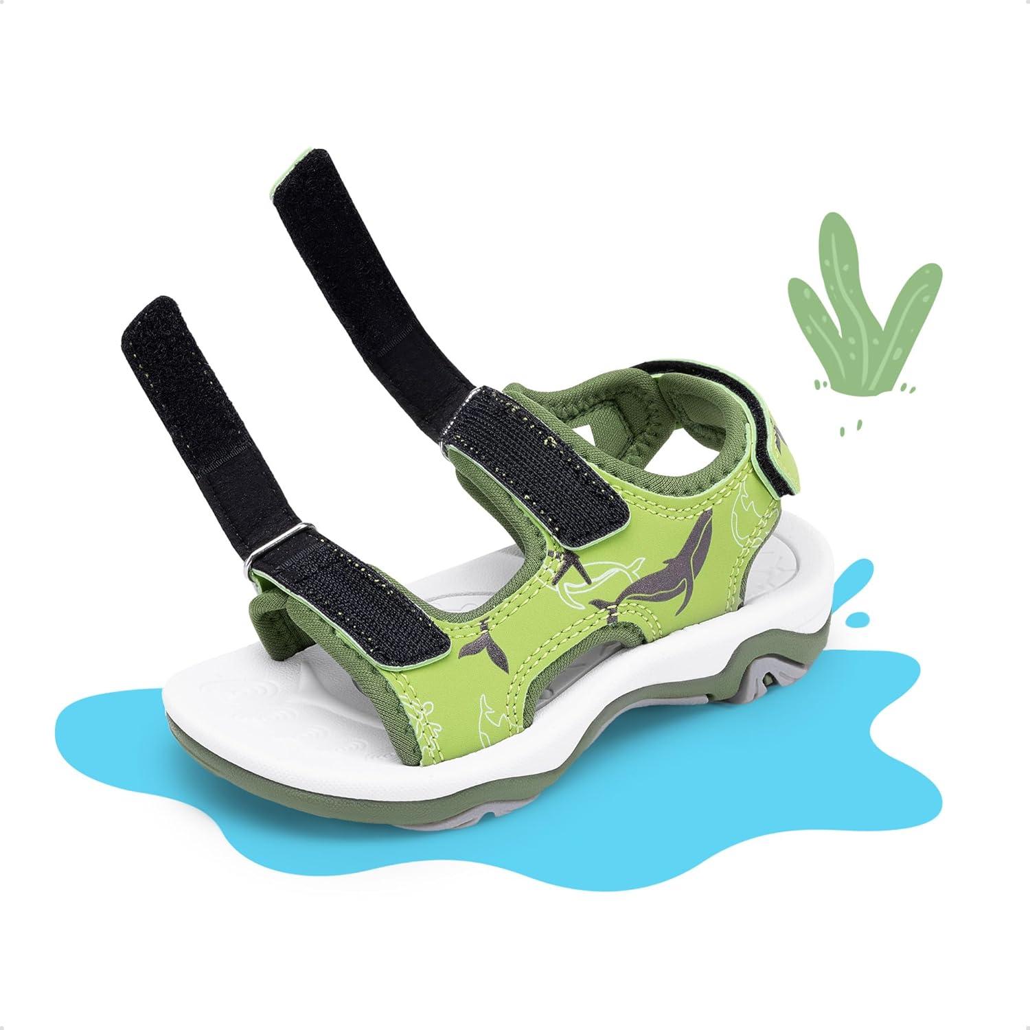 imageDREAM PAIRS Boys Girls Sandals Summer Outdoor Athletic Kids Sport Water Shoes for ToddlerLittle KidGreenpu