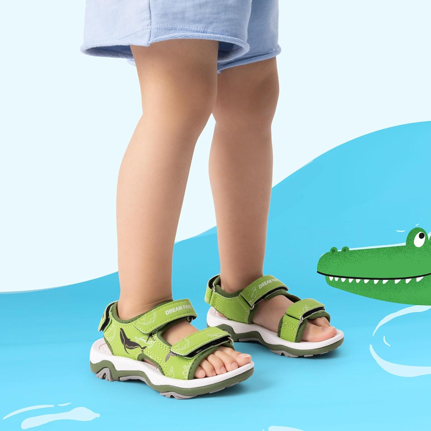imageDREAM PAIRS Boys Girls Sandals Summer Outdoor Athletic Kids Sport Water Shoes for ToddlerLittle KidGreenpu
