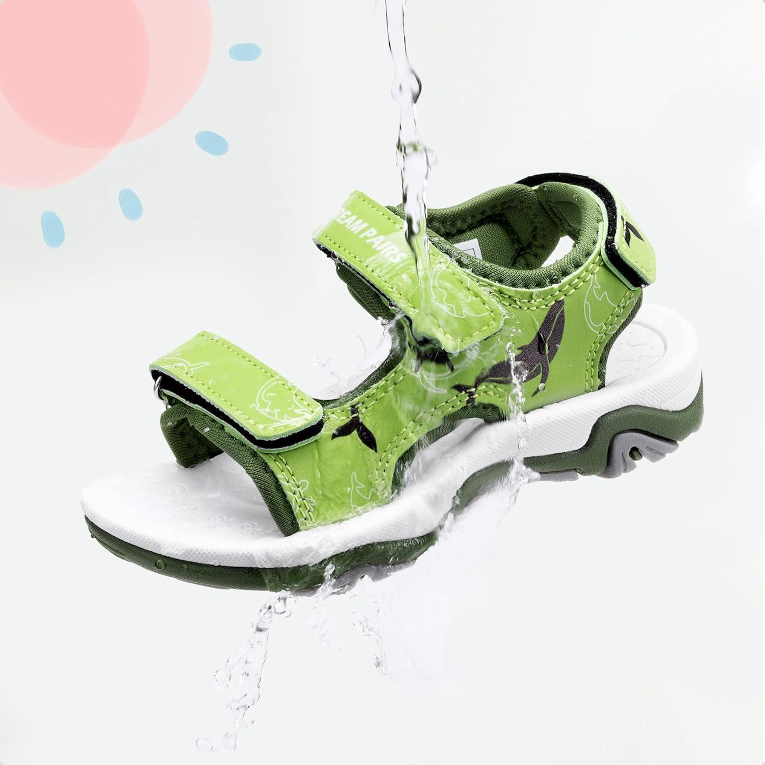 imageDREAM PAIRS Boys Girls Sandals Summer Outdoor Athletic Kids Sport Water Shoes for ToddlerLittle KidGreenpu