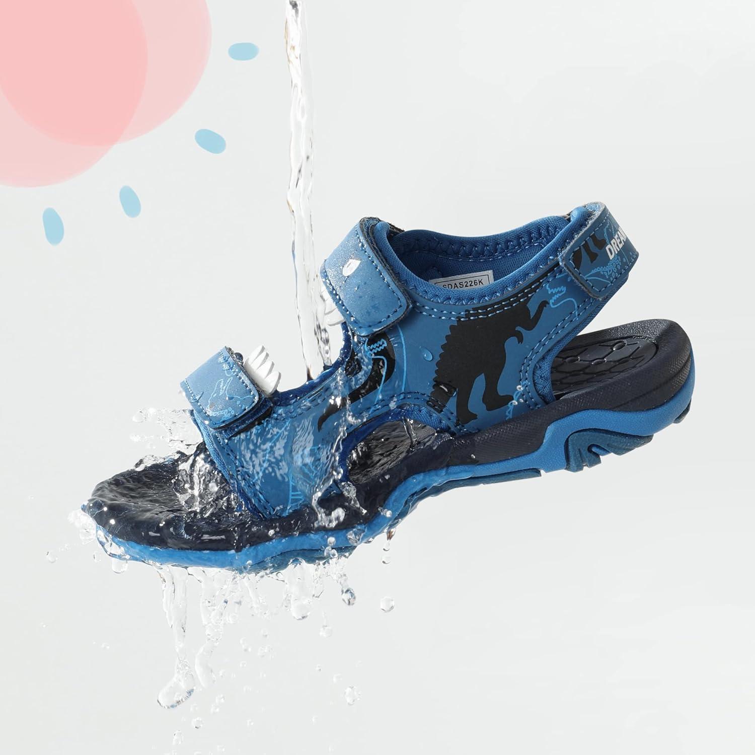 imageDREAM PAIRS Boys Girls Sandals Summer Outdoor Athletic Kids Sport Water Shoes for ToddlerLittle KidNavyBlueDinosaur
