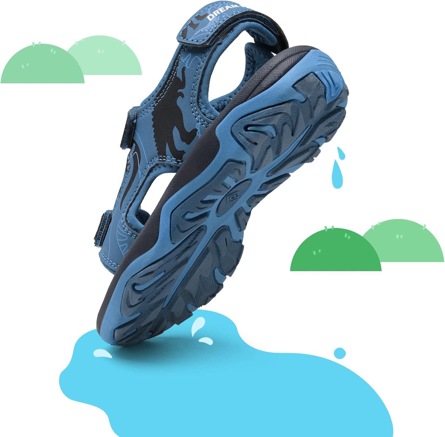 imageDREAM PAIRS Boys Girls Sandals Summer Outdoor Athletic Kids Sport Water Shoes for ToddlerLittle KidNavyBlueDinosaur