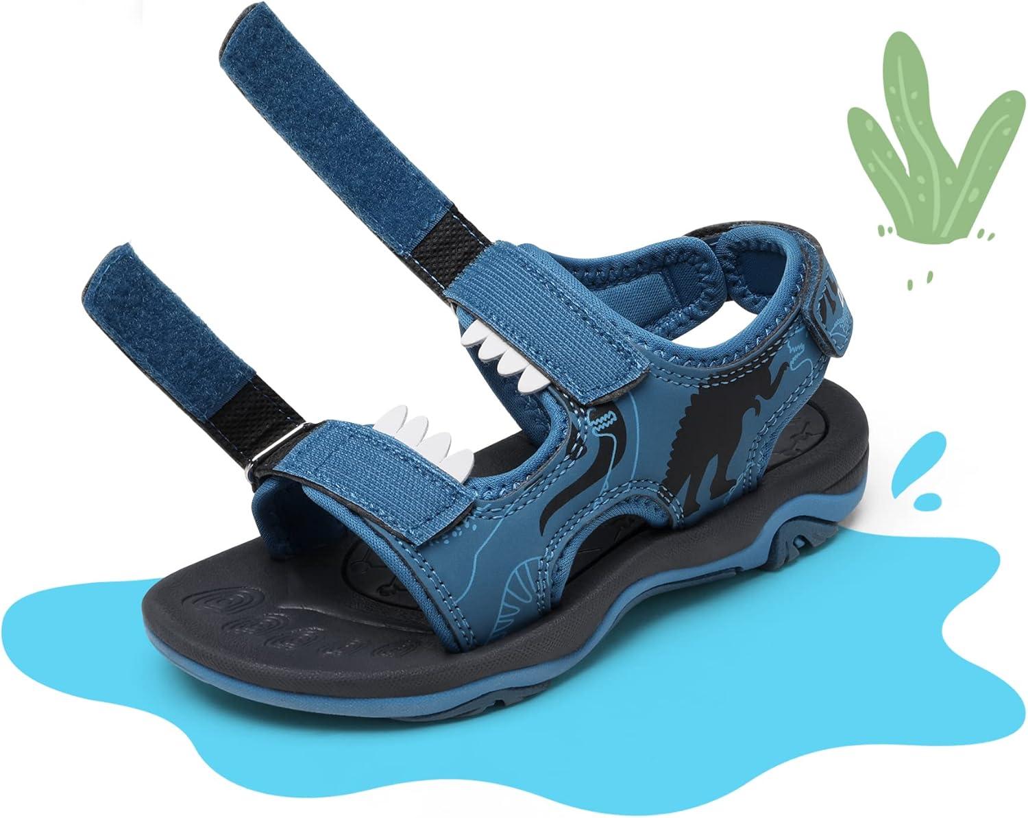 imageDREAM PAIRS Boys Girls Sandals Summer Outdoor Athletic Kids Sport Water Shoes for ToddlerLittle KidNavyBlueDinosaur