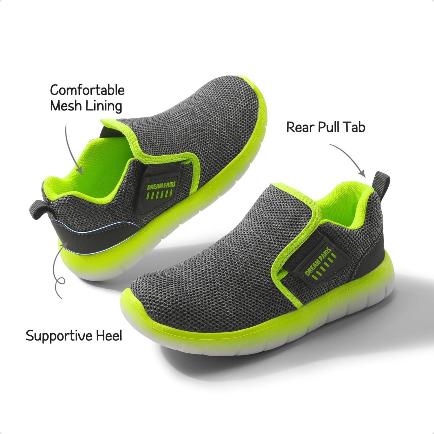 imageDREAM PAIRS Boys Girls Shoes Kids Slip on Tennis EZOns MightyMovers Running Athletic Barefoot Zero Drop Sports SneakersGreyNeon