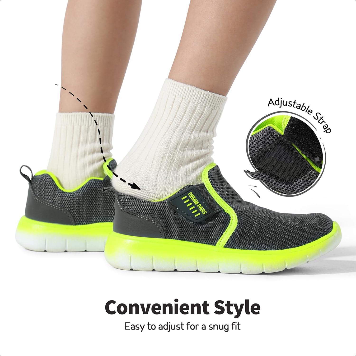 imageDREAM PAIRS Boys Girls Shoes Kids Slip on Tennis EZOns MightyMovers Running Athletic Barefoot Zero Drop Sports SneakersGreyNeon