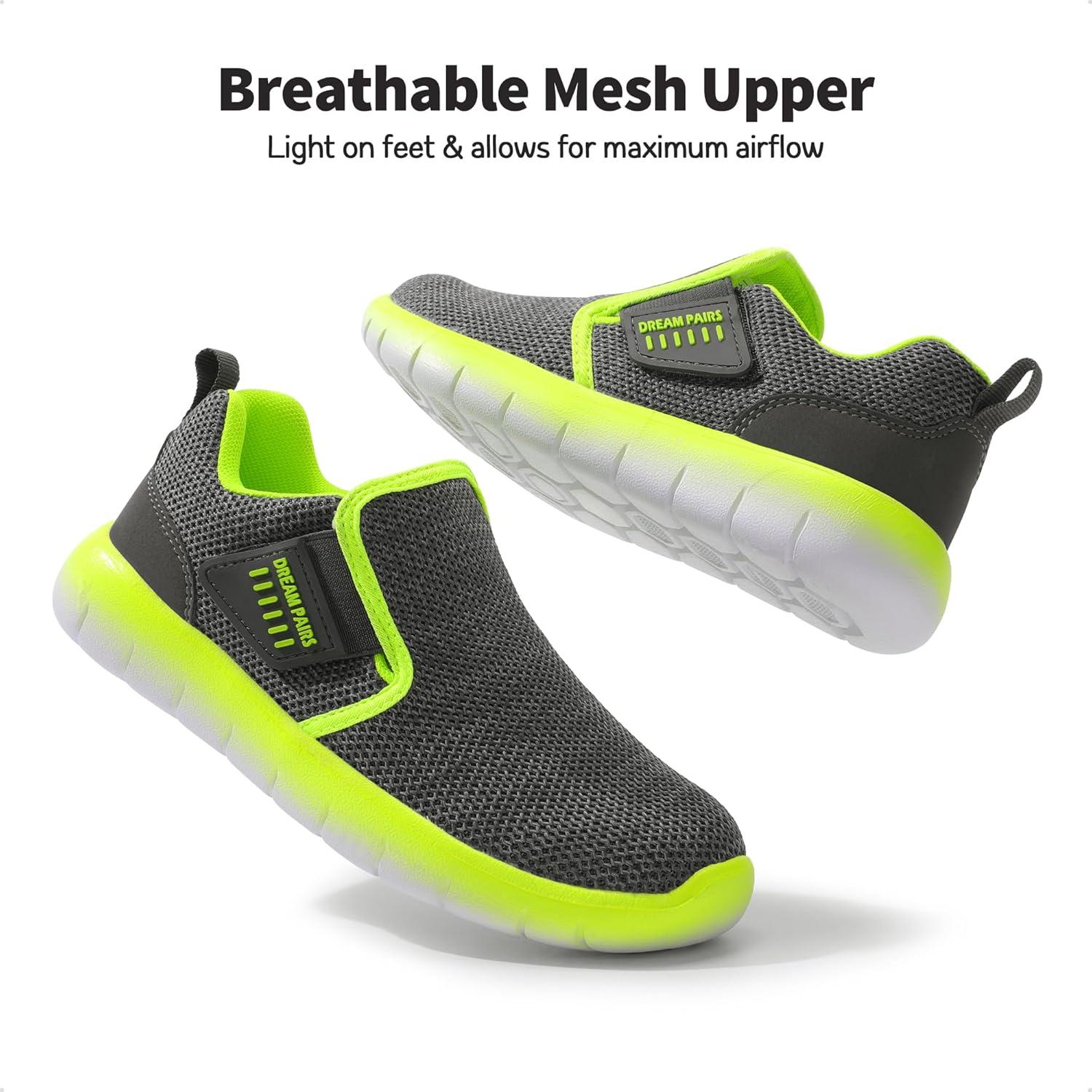 imageDREAM PAIRS Boys Girls Shoes Kids Slip on Tennis EZOns MightyMovers Running Athletic Barefoot Zero Drop Sports SneakersGreyNeon