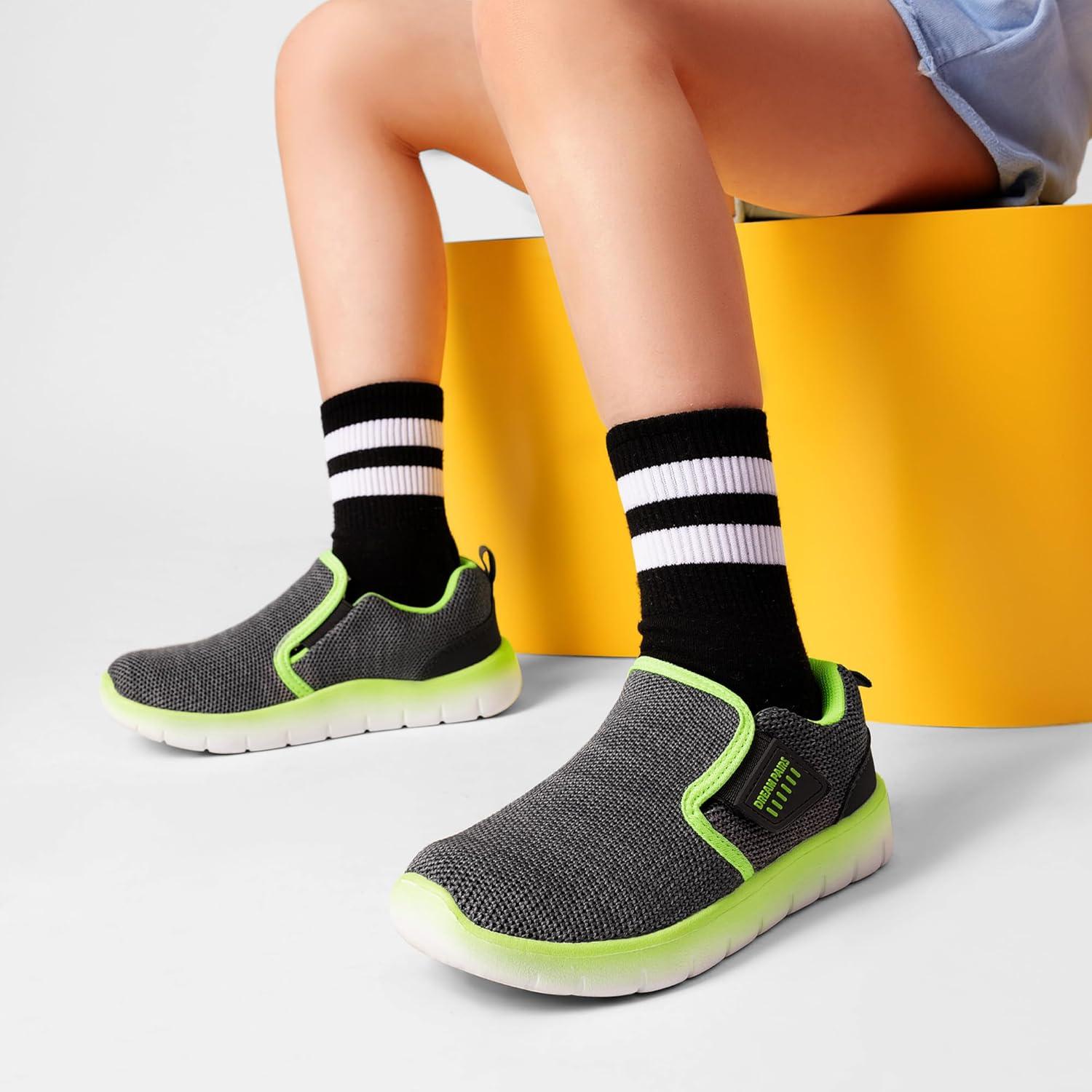 imageDREAM PAIRS Boys Girls Shoes Kids Slip on Tennis EZOns MightyMovers Running Athletic Barefoot Zero Drop Sports SneakersGreyNeon