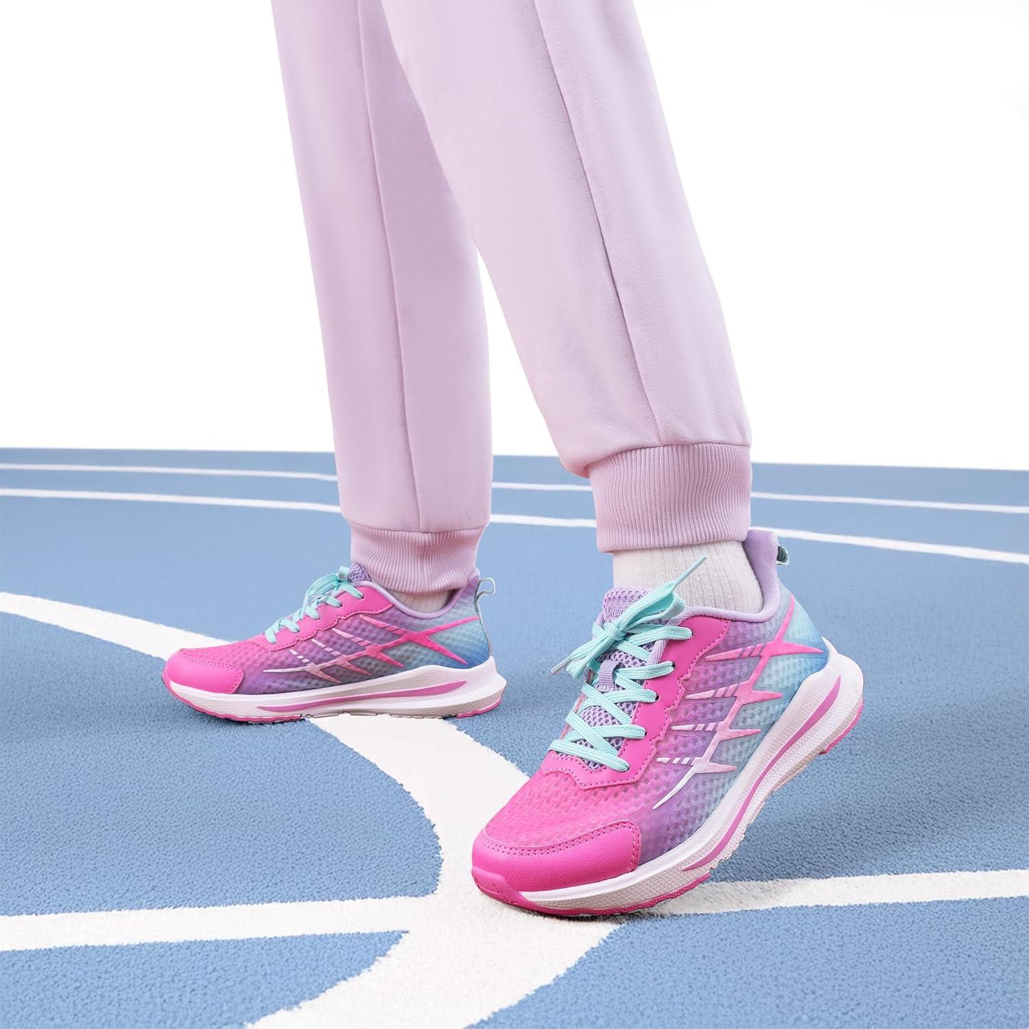 imageDREAM PAIRS Boys Girls Shoes Kids Tennis Athletic Running Footwear Lace Up Walking DuraPlay Breathable Lightweight Sneakers for LittleBig KidPurplePink