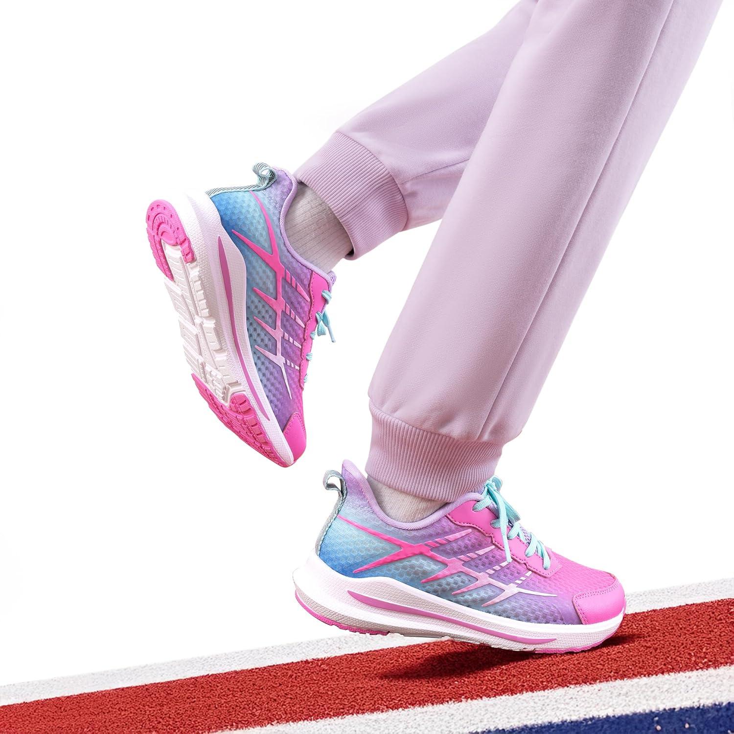 imageDREAM PAIRS Boys Girls Shoes Kids Tennis Athletic Running Footwear Lace Up Walking DuraPlay Breathable Lightweight Sneakers for LittleBig KidPurplePink