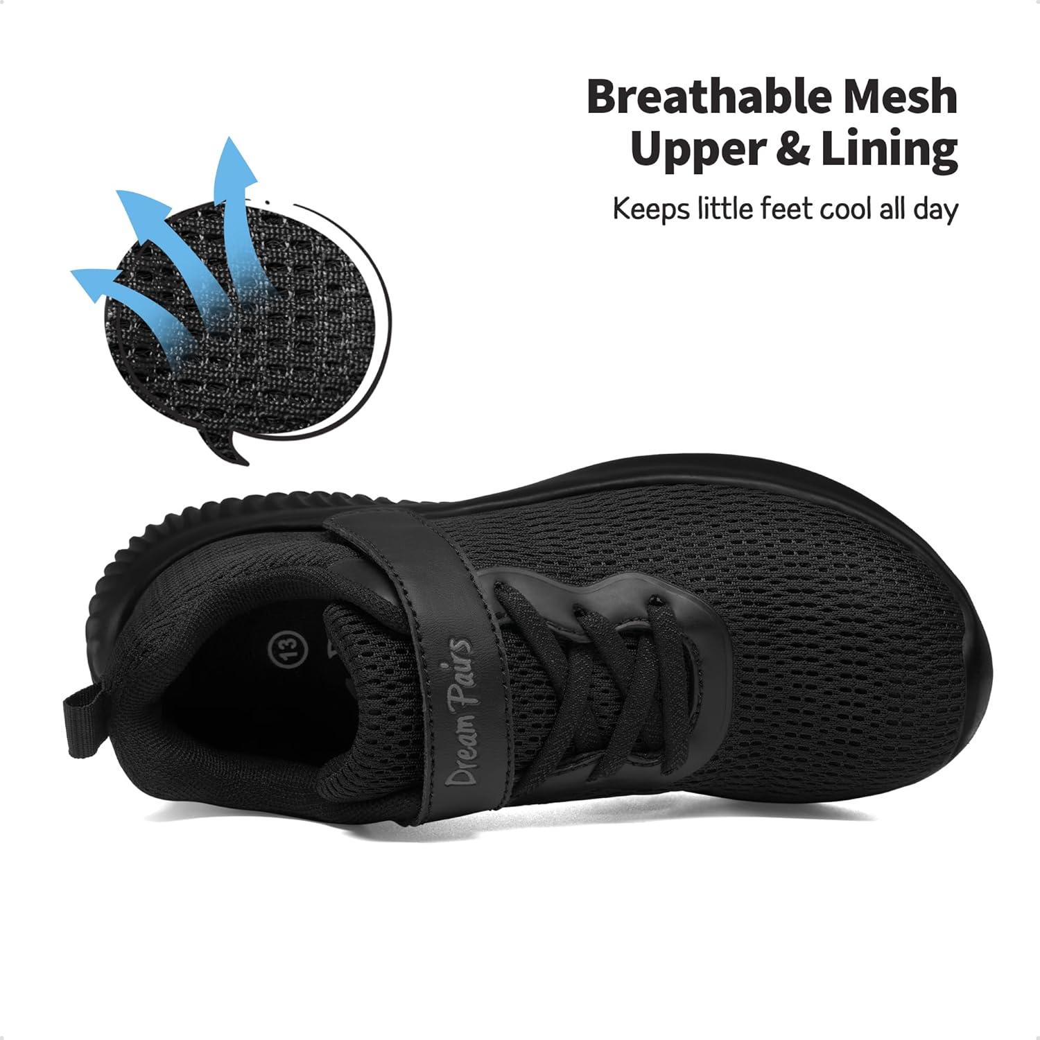 imageDREAM PAIRS Boys Girls Shoes Kids Tennis EZOns FunRun Breathable Running Athletic Sport SneakersBlack Monochrome