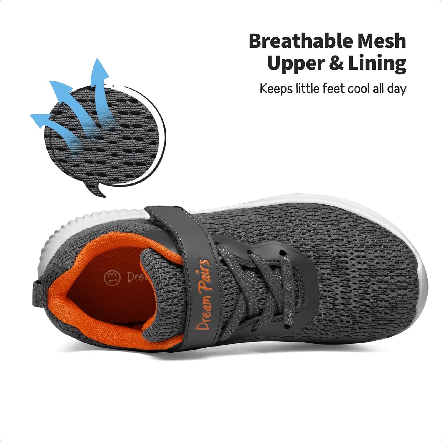 imageDREAM PAIRS Boys Girls Shoes Kids Tennis EZOns FunRun Breathable Running Athletic Sport SneakersDarkGreyOrange