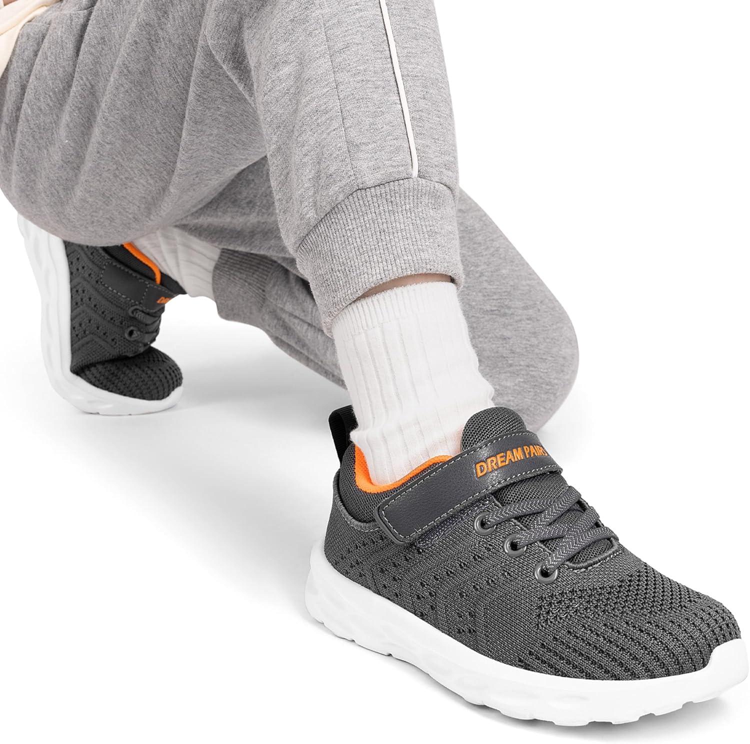 imageDREAM PAIRS Boys Girls Shoes Kids Tennis Footwear EZOns GoGetters Running Athletic School Sneakers for LittleBig KidGreyOrange