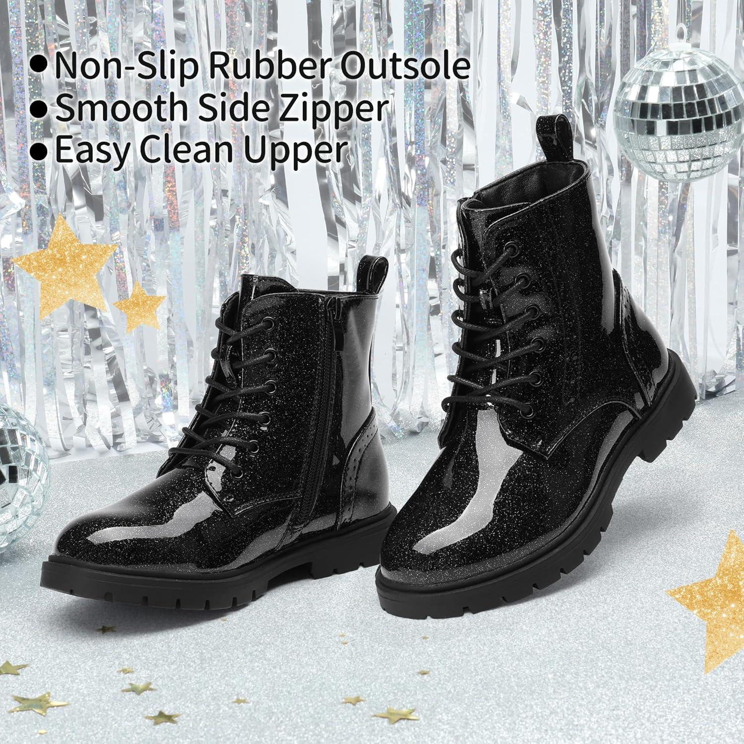 imageDREAM PAIRS Boys Girls Side Zipper Combat Ankle BootsToddlerLittle KidAll Black