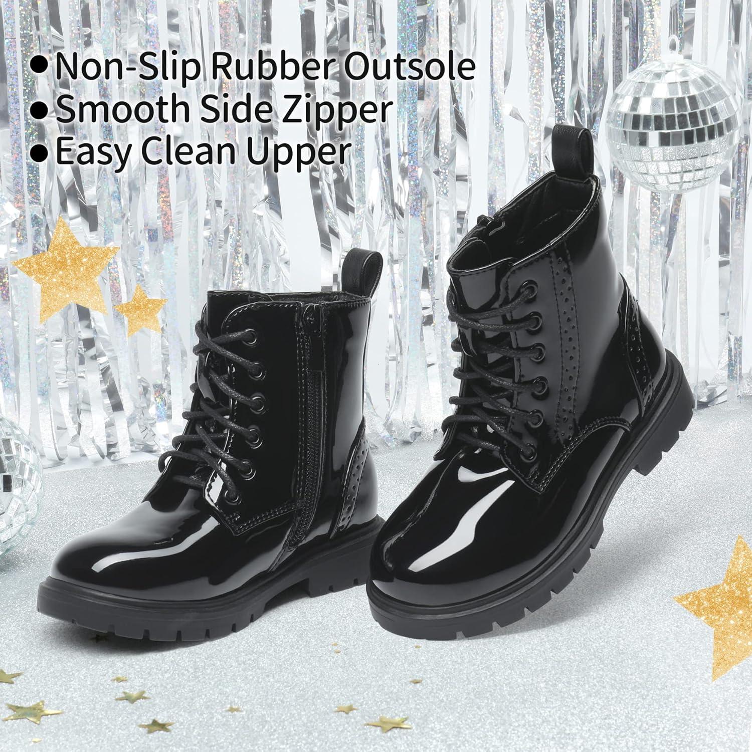 imageDREAM PAIRS Boys Girls Side Zipper Combat Ankle BootsToddlerLittle KidBlack