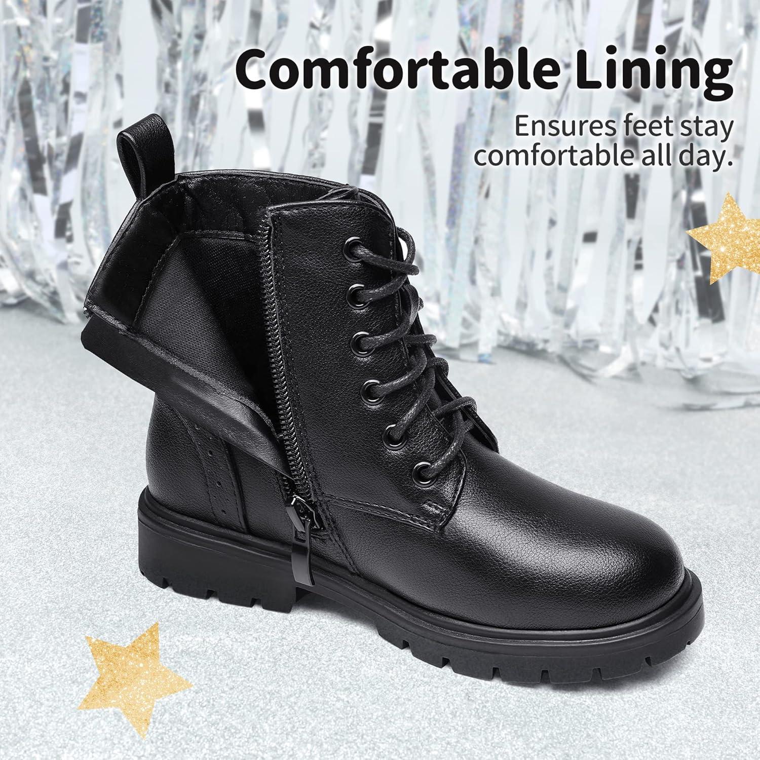 imageDREAM PAIRS Boys Girls Side Zipper Combat Ankle BootsToddlerLittle KidBlackPu