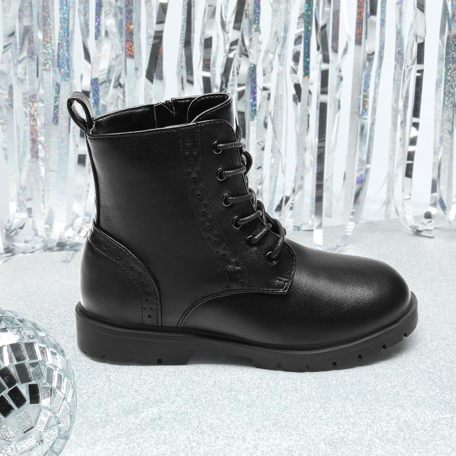 imageDREAM PAIRS Boys Girls Side Zipper Combat Ankle BootsToddlerLittle KidBlackPu