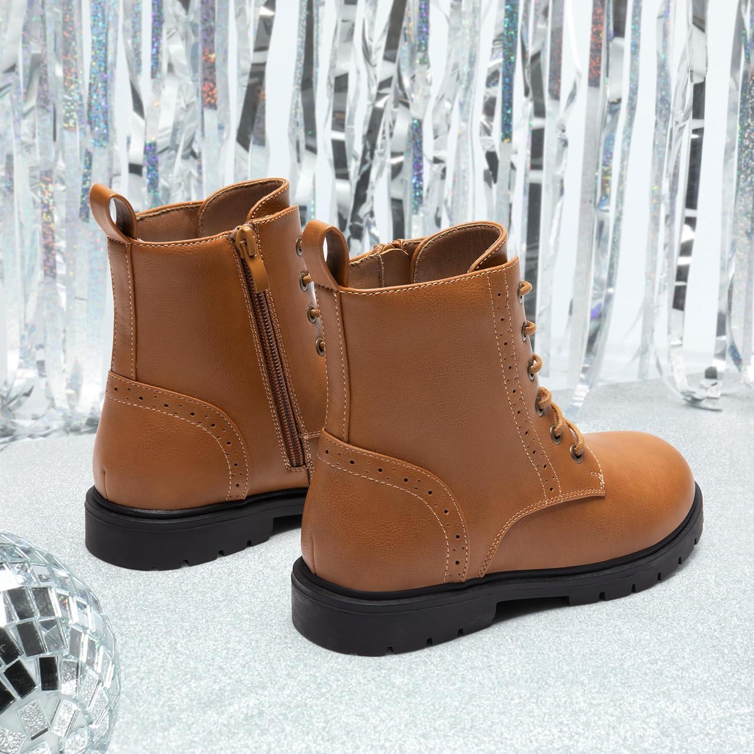 imageDREAM PAIRS Boys Girls Side Zipper Combat Ankle BootsToddlerLittle KidCamel