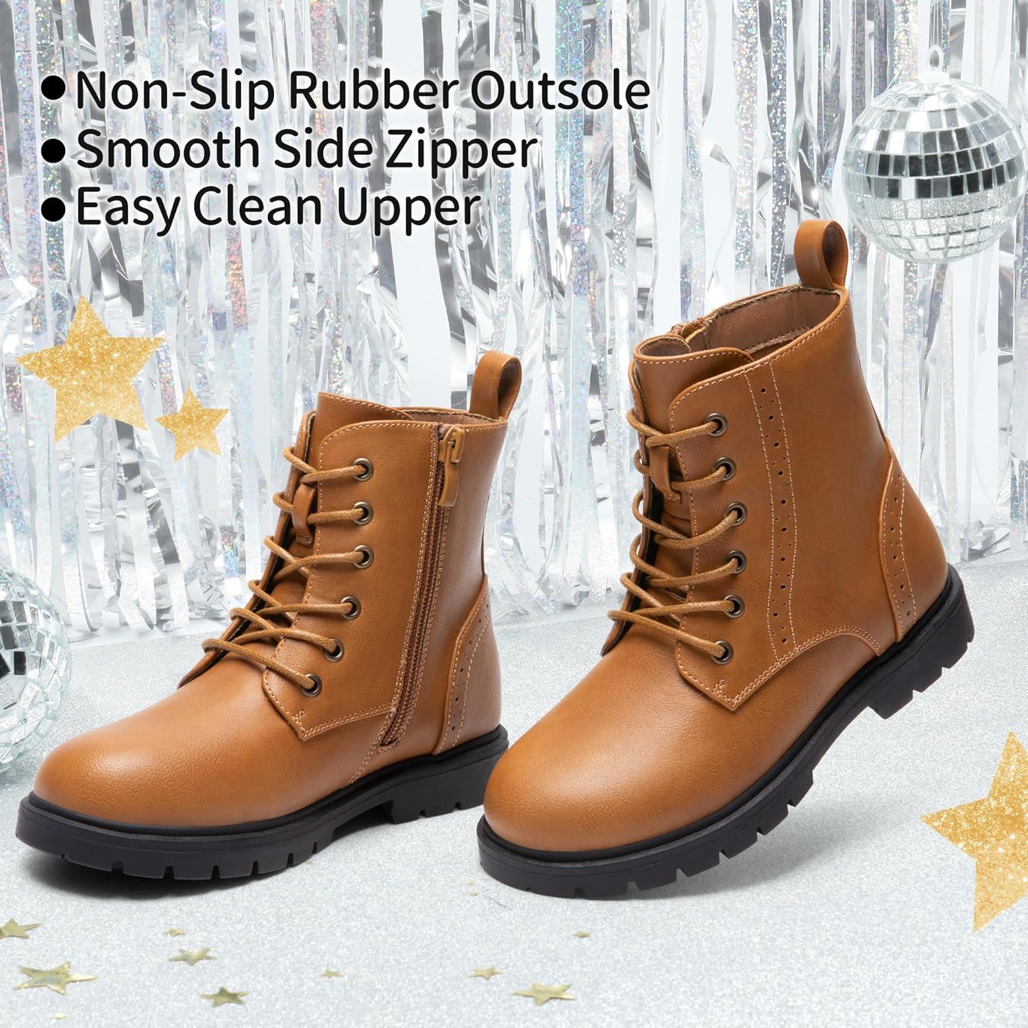 imageDREAM PAIRS Boys Girls Side Zipper Combat Ankle BootsToddlerLittle KidCamel