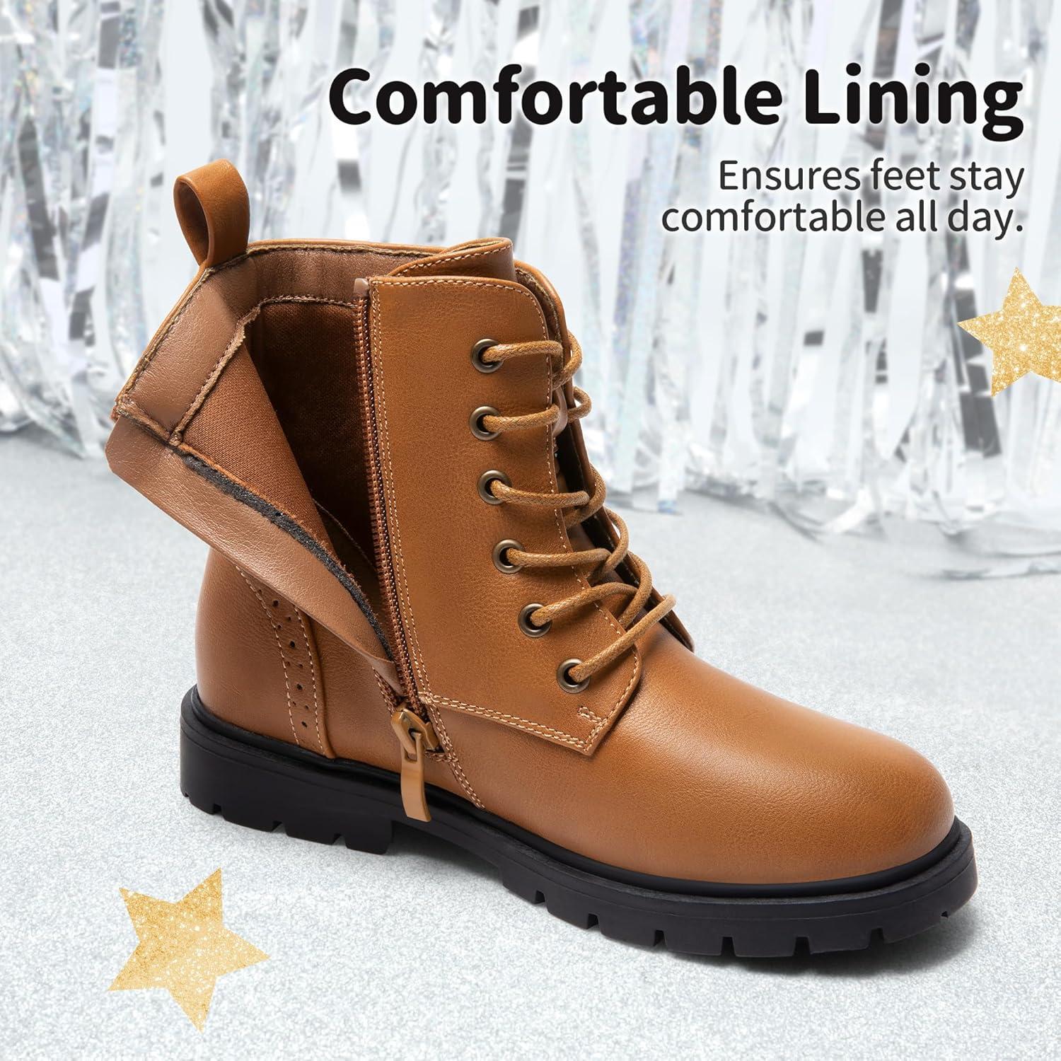 imageDREAM PAIRS Boys Girls Side Zipper Combat Ankle BootsToddlerLittle KidCamel