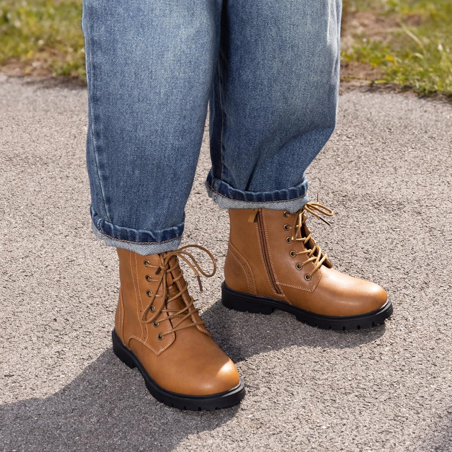 imageDREAM PAIRS Boys Girls Side Zipper Combat Ankle BootsToddlerLittle KidCamel