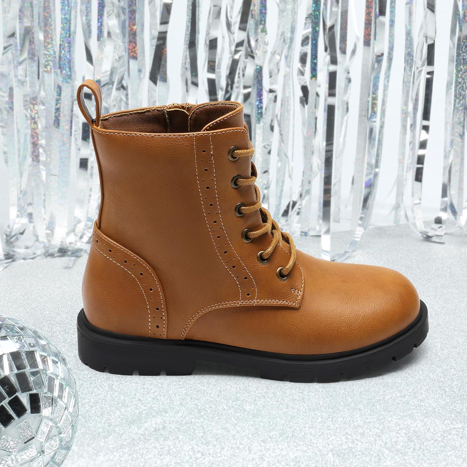 imageDREAM PAIRS Boys Girls Side Zipper Combat Ankle BootsToddlerLittle KidCamel