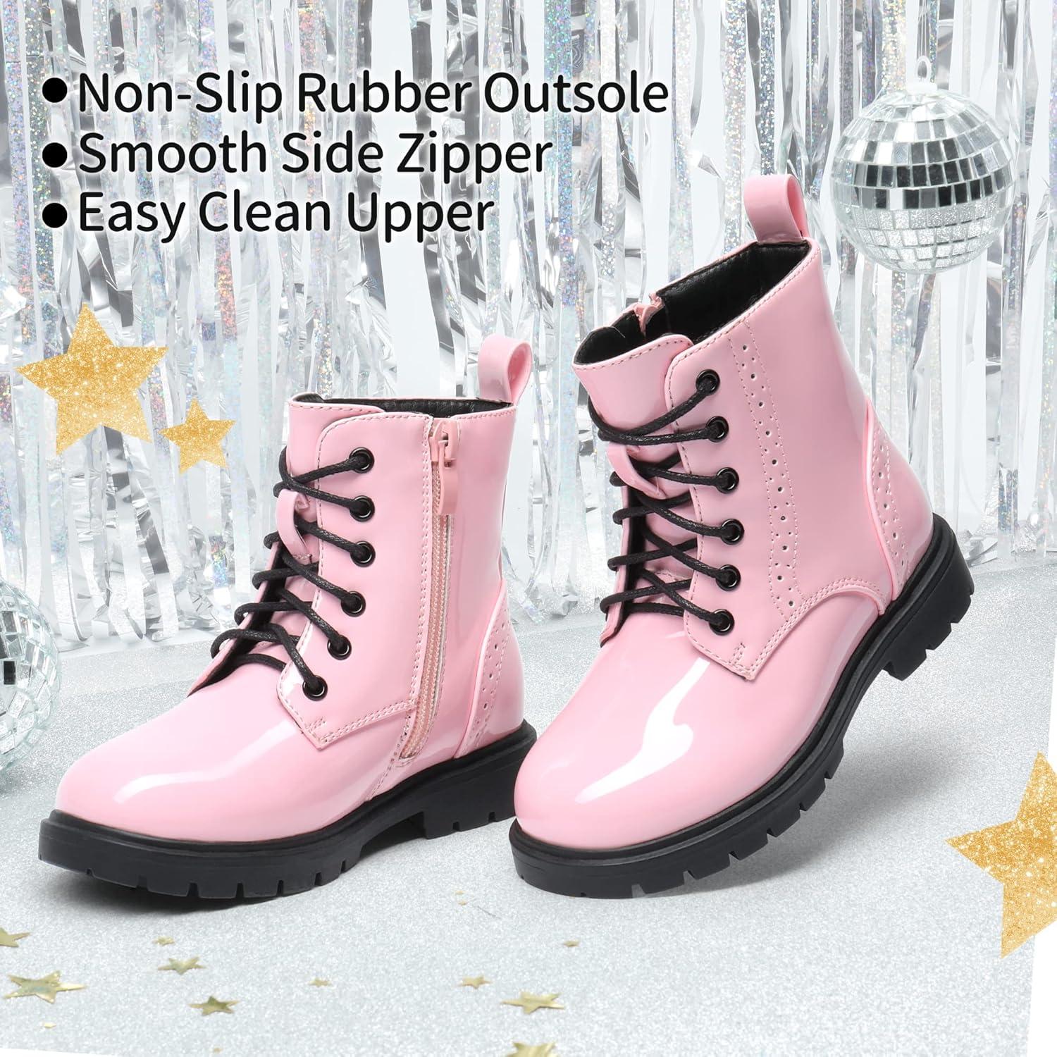 imageDREAM PAIRS Boys Girls Side Zipper Combat Ankle BootsToddlerLittle KidPink