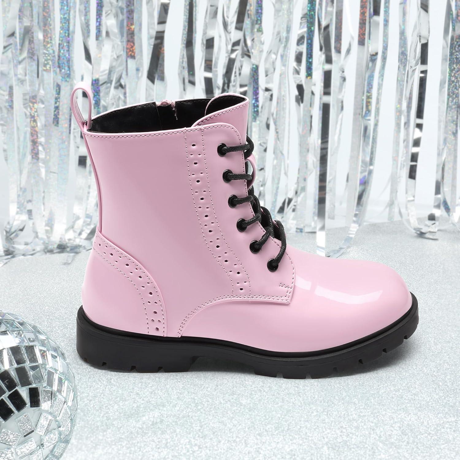 imageDREAM PAIRS Boys Girls Side Zipper Combat Ankle BootsToddlerLittle KidPink