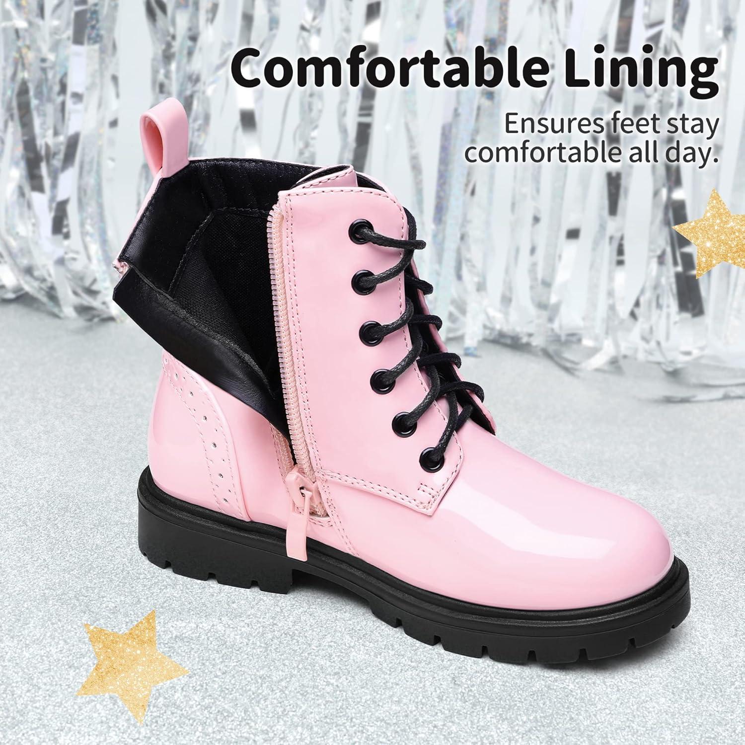 imageDREAM PAIRS Boys Girls Side Zipper Combat Ankle BootsToddlerLittle KidPink