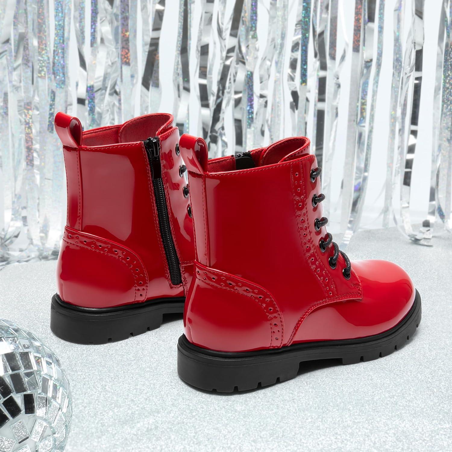 imageDREAM PAIRS Boys Girls Side Zipper Combat Ankle BootsToddlerLittle KidRed