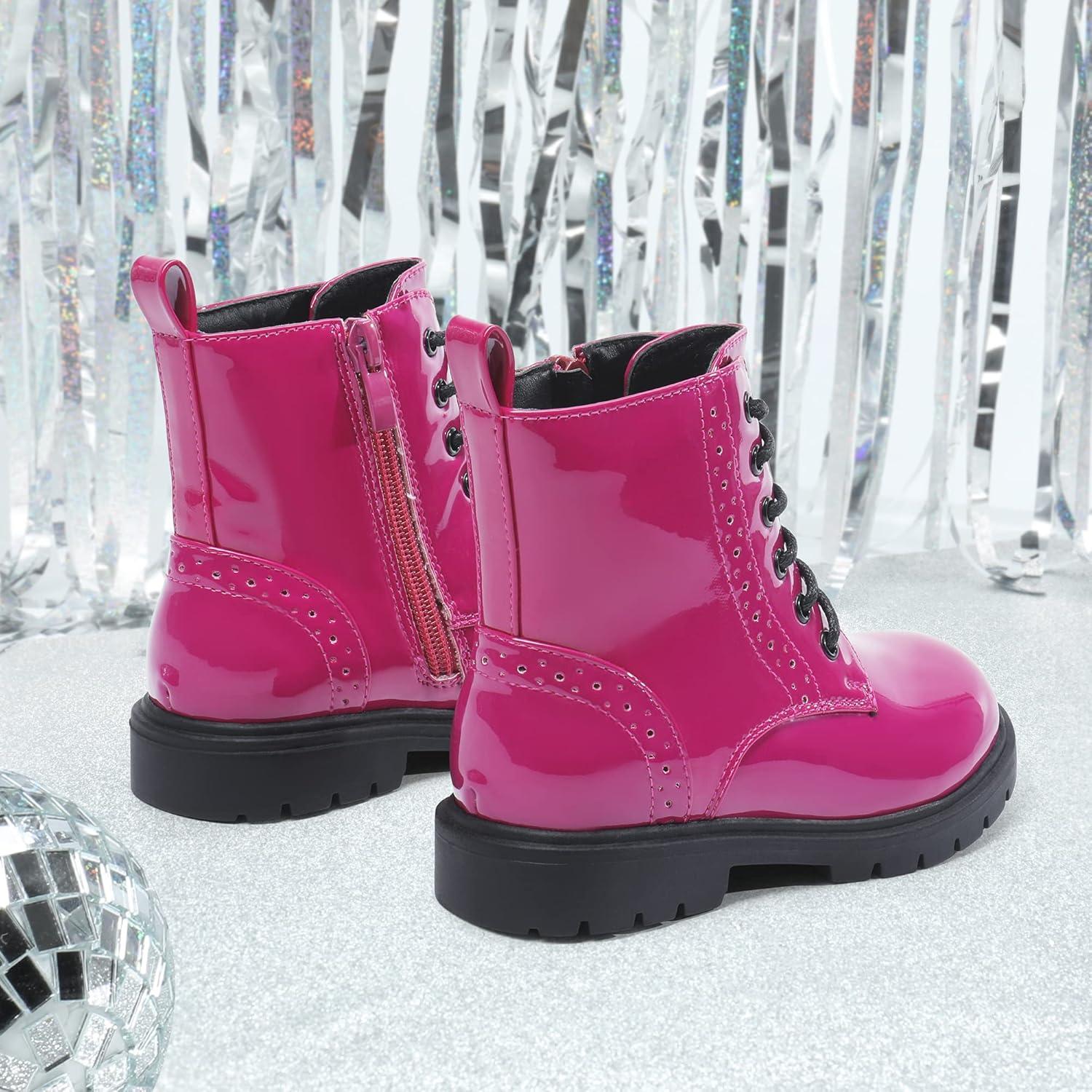 imageDREAM PAIRS Boys Girls Side Zipper Combat Ankle BootsToddlerLittle KidRoseRed