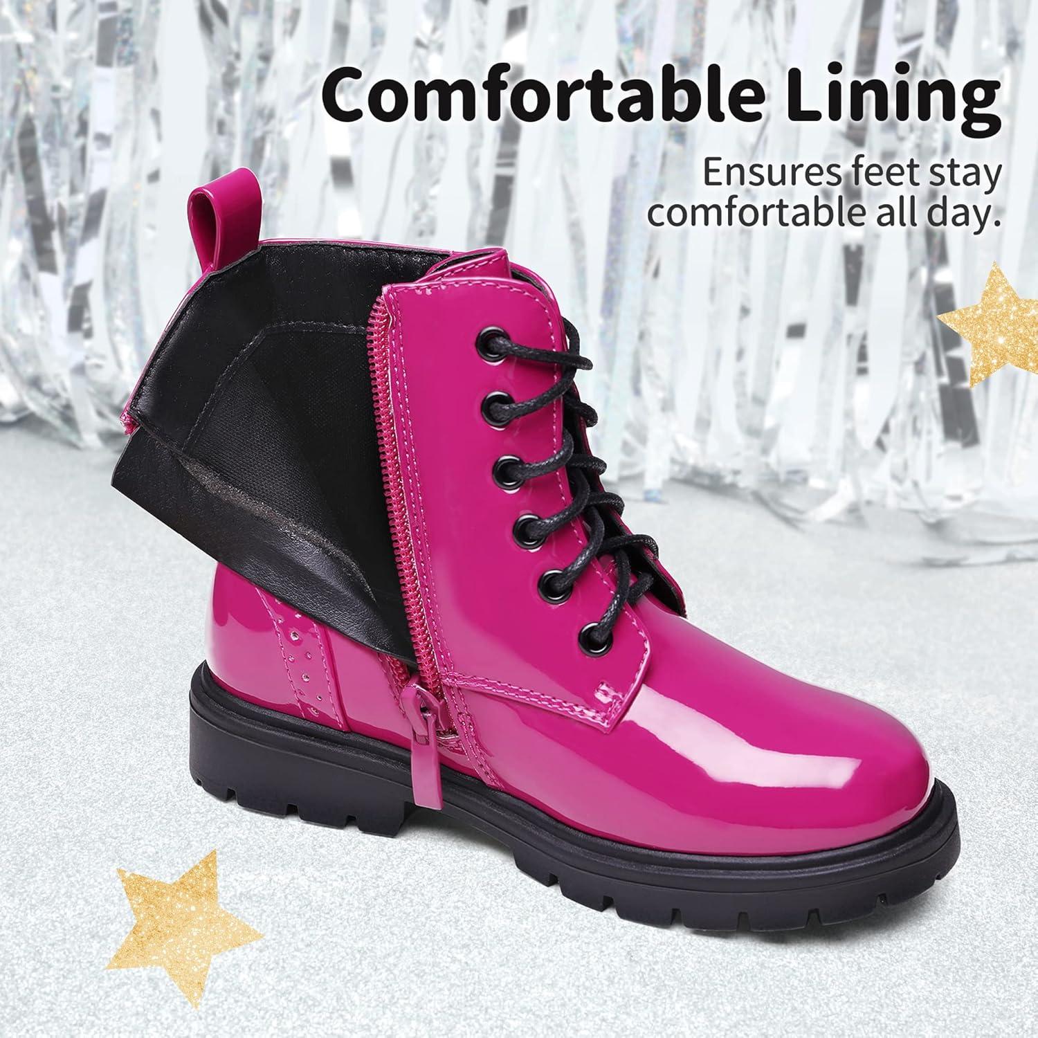 imageDREAM PAIRS Boys Girls Side Zipper Combat Ankle BootsToddlerLittle KidRoseRed