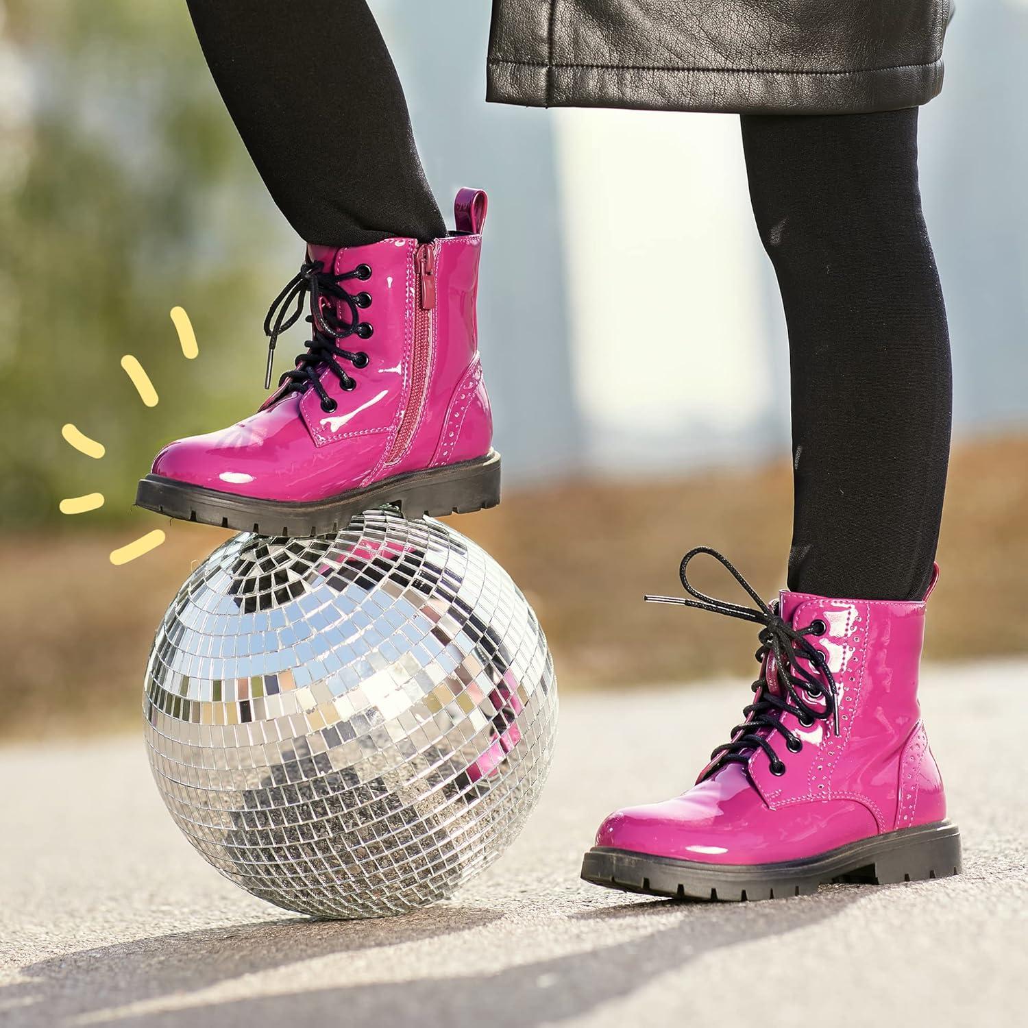 imageDREAM PAIRS Boys Girls Side Zipper Combat Ankle BootsToddlerLittle KidRoseRed