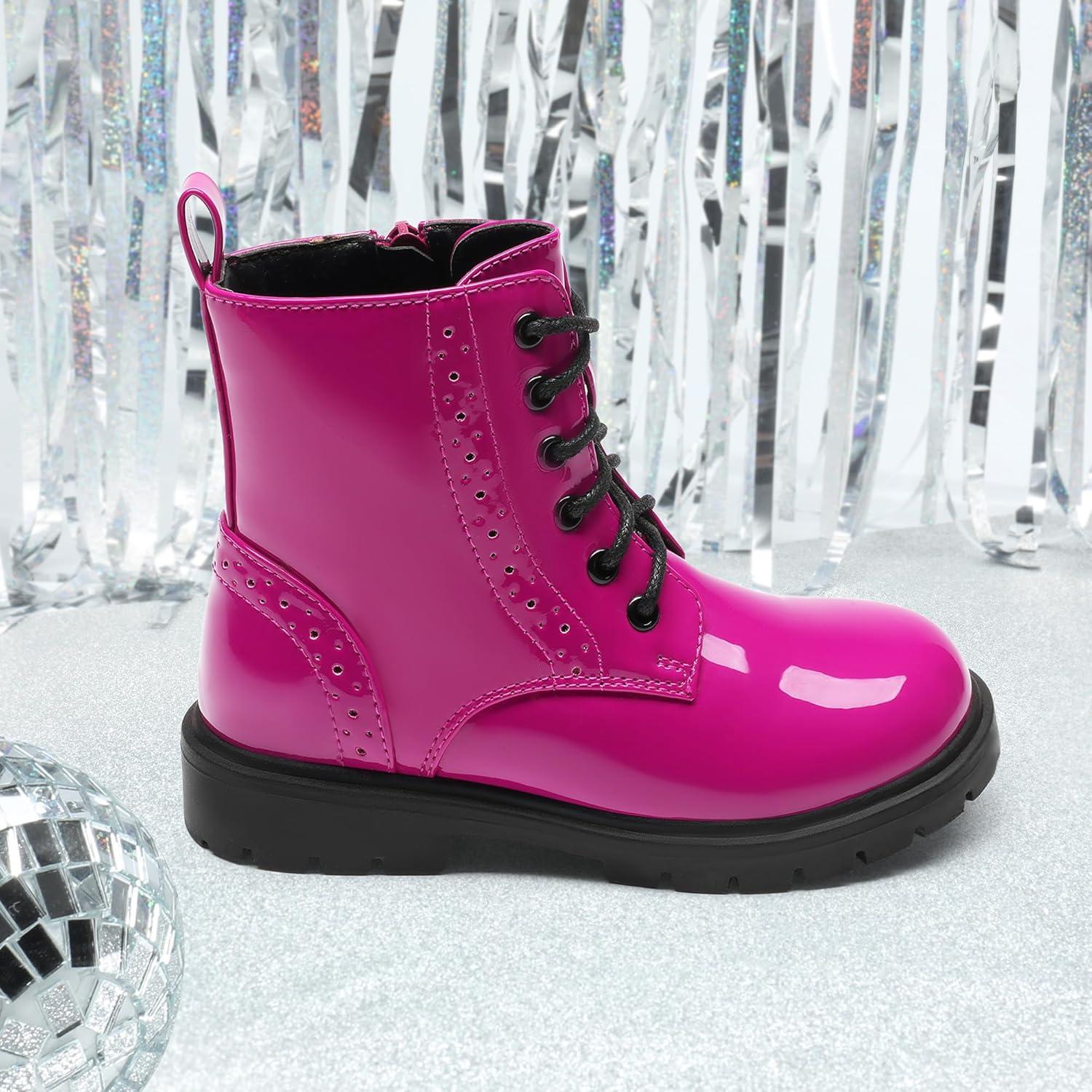 imageDREAM PAIRS Boys Girls Side Zipper Combat Ankle BootsToddlerLittle KidRoseRed