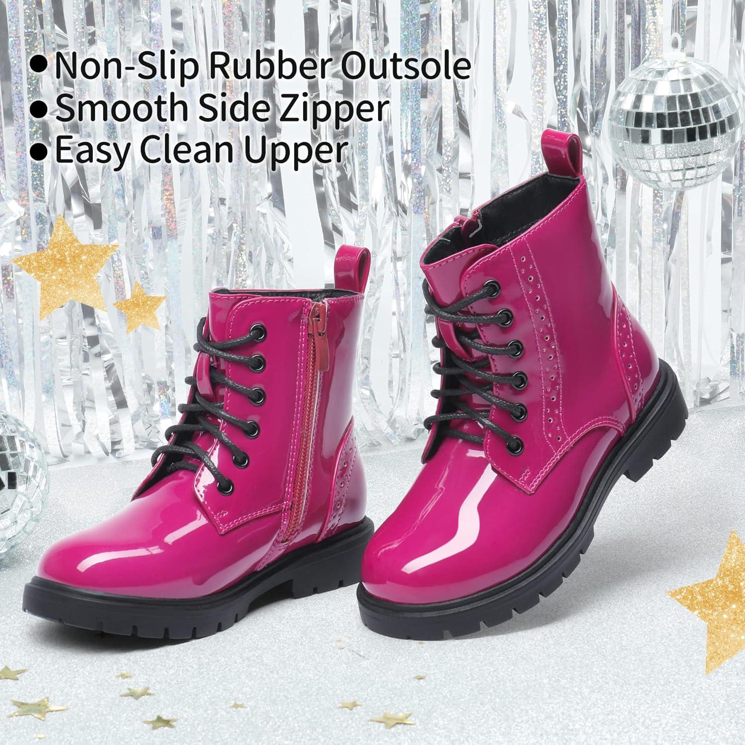 imageDREAM PAIRS Boys Girls Side Zipper Combat Ankle BootsToddlerLittle KidRoseRed