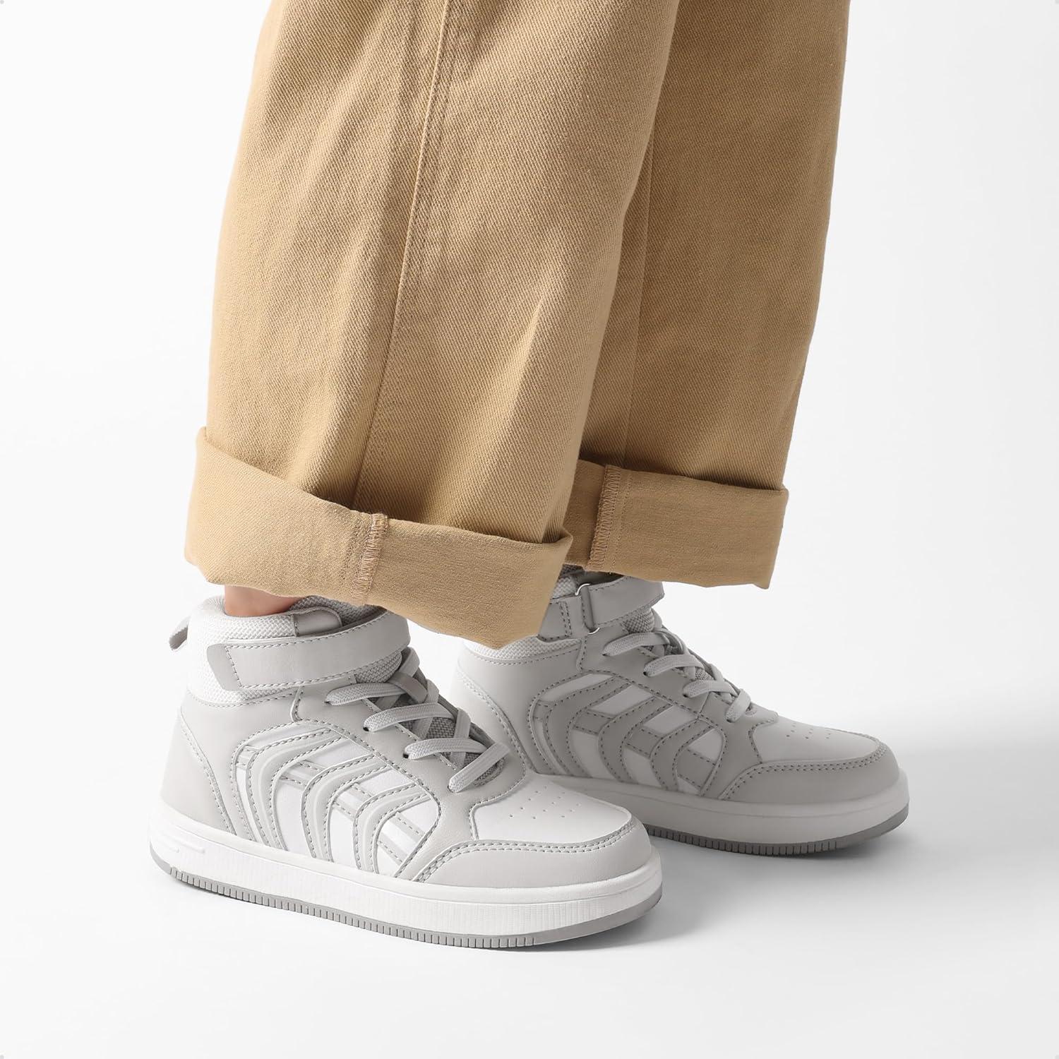 imageDREAM PAIRS Boys Girls Sneaker High Top Basketball Shoes Kids LilLegends JuniorFly Jumpers Sports Shoes for Athletic School GymWhiteGray