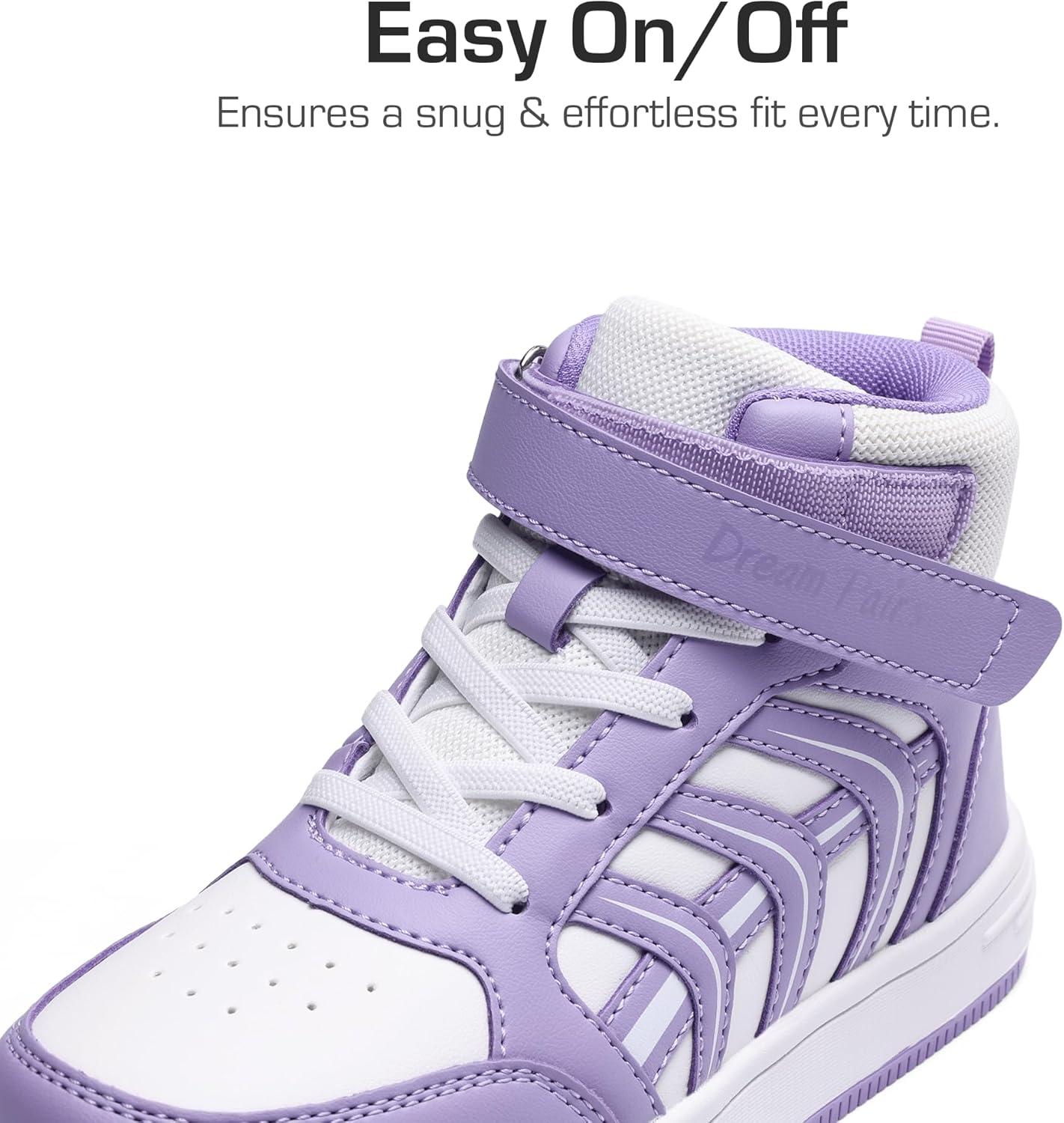 imageDREAM PAIRS Boys Girls Sneaker High Top Basketball Shoes Kids LilLegends JuniorFly Jumpers Sports Shoes for Athletic School GymWhitePurple