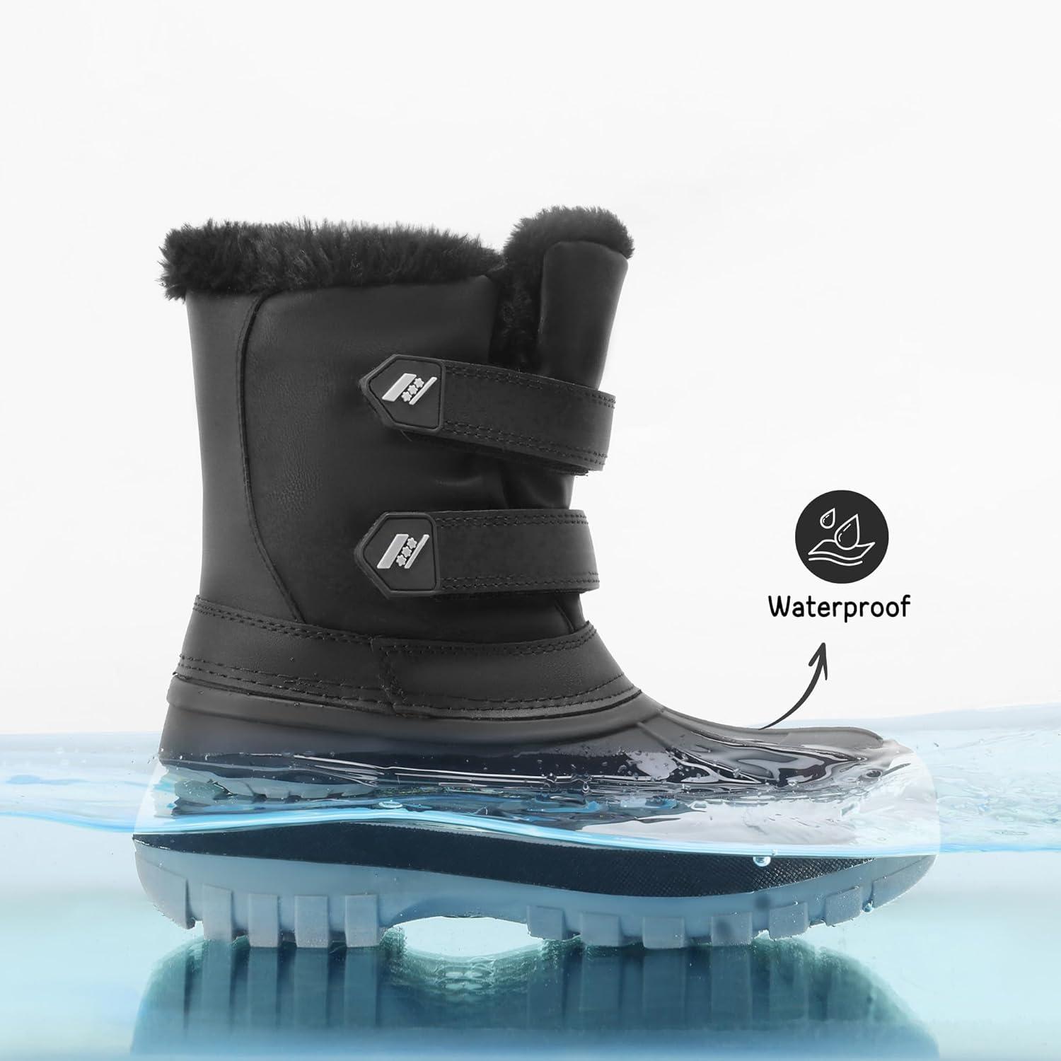 imageDREAM PAIRS Boys Girls Snow Boots WaterResistant Outdoor Sport Warm Cozy AntiSlip Cute Ankle Winter Shoes for ToddlerLittleBig KidBlack