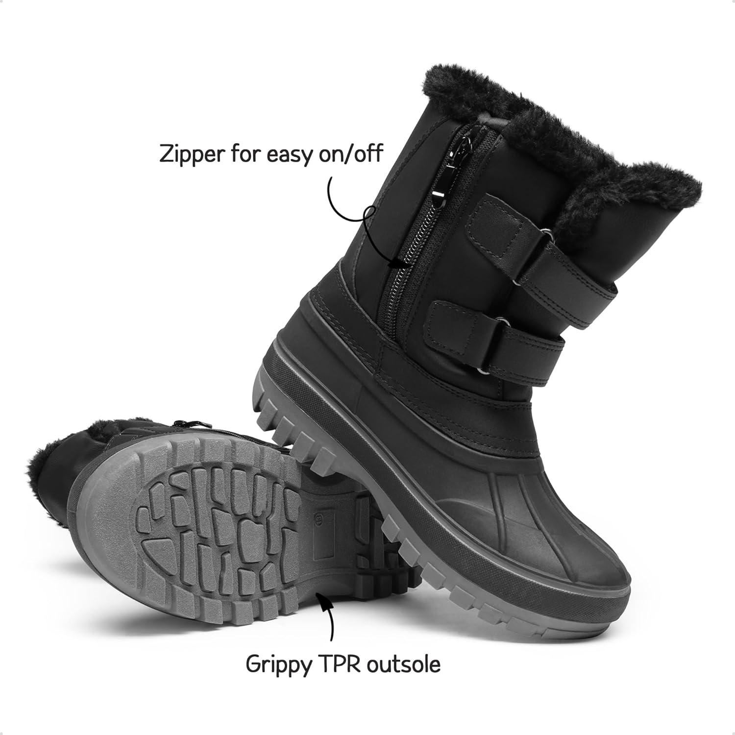 imageDREAM PAIRS Boys Girls Snow Boots WaterResistant Outdoor Sport Warm Cozy AntiSlip Cute Ankle Winter Shoes for ToddlerLittleBig KidBlack
