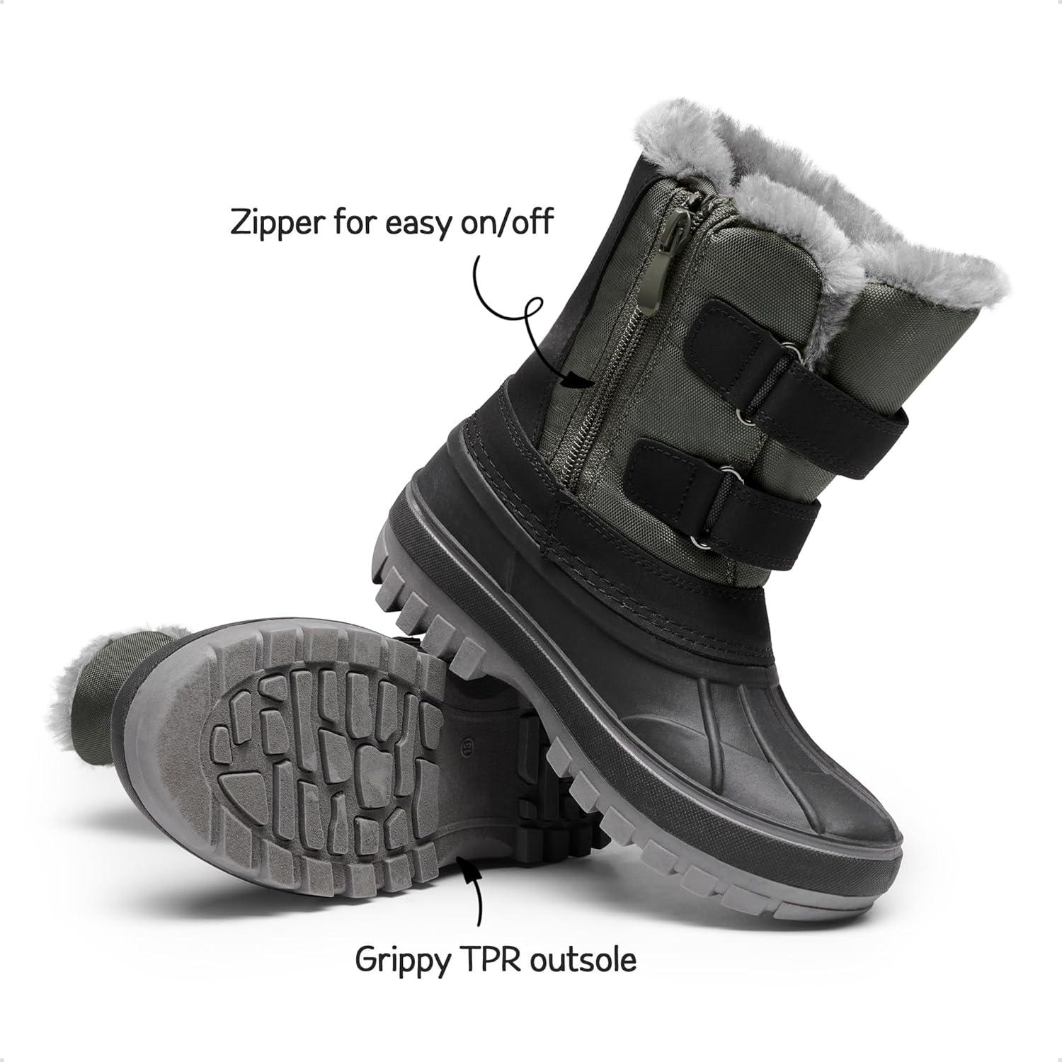 imageDREAM PAIRS Boys Girls Snow Boots WaterResistant Outdoor Sport Warm Cozy AntiSlip Cute Ankle Winter Shoes for ToddlerLittleBig KidBlackGrey