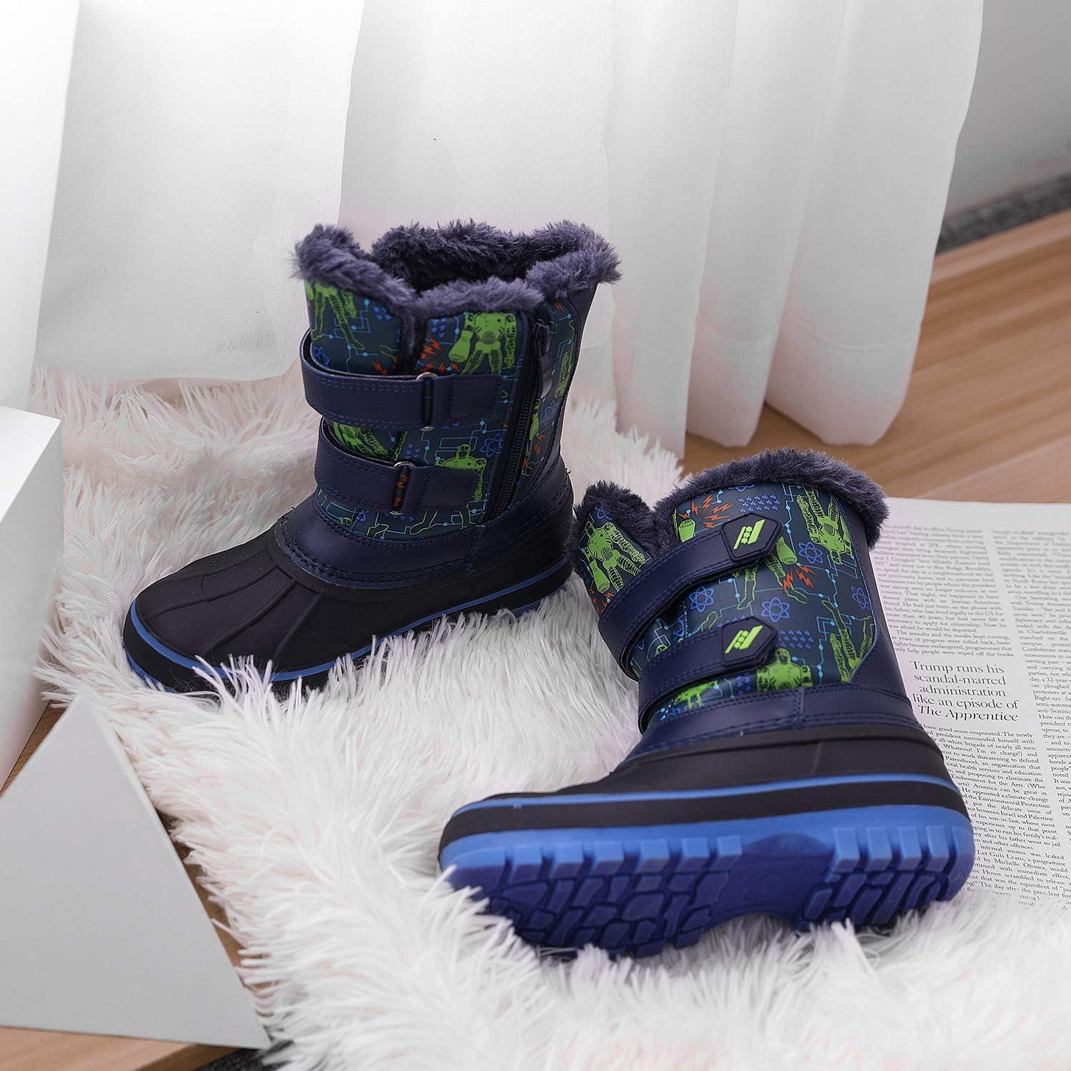 imageDREAM PAIRS Boys Girls Snow Boots WaterResistant Outdoor Sport Warm Cozy AntiSlip Cute Ankle Winter Shoes for ToddlerLittleBig KidBlackNeonGreen