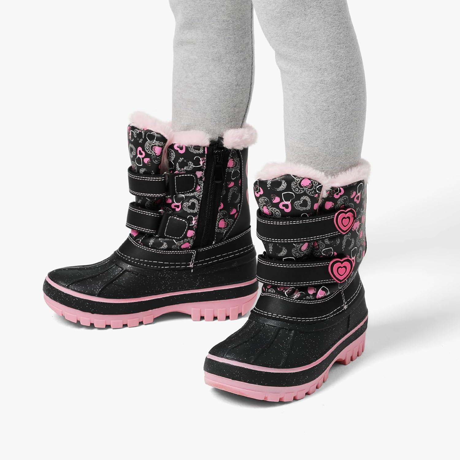 imageDREAM PAIRS Boys Girls Snow Boots WaterResistant Outdoor Sport Warm Cozy AntiSlip Cute Ankle Winter Shoes for ToddlerLittleBig KidBlackPink