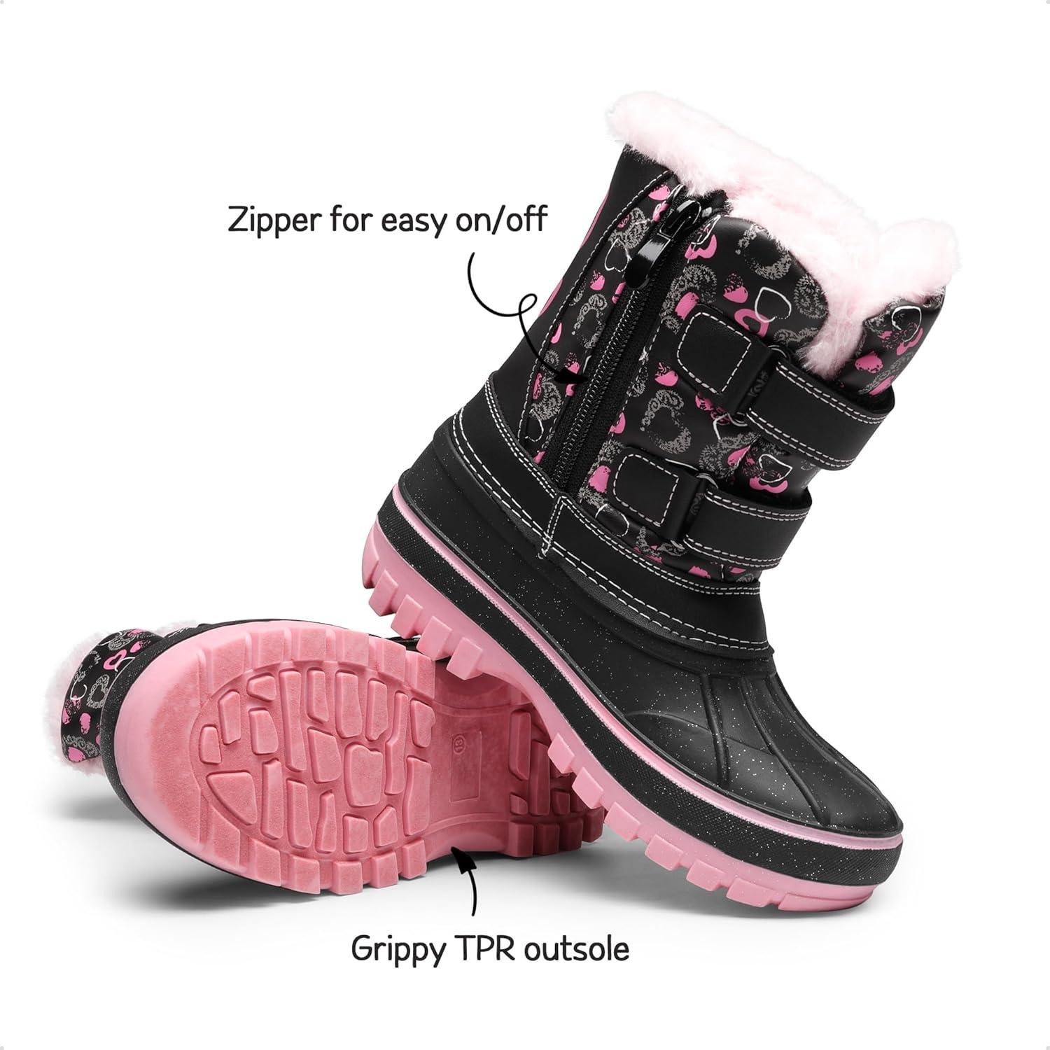 imageDREAM PAIRS Boys Girls Snow Boots WaterResistant Outdoor Sport Warm Cozy AntiSlip Cute Ankle Winter Shoes for ToddlerLittleBig KidBlackPink
