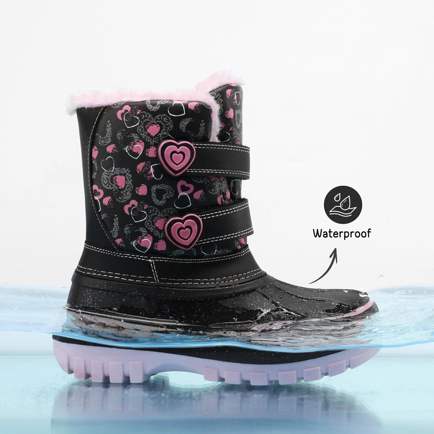imageDREAM PAIRS Boys Girls Snow Boots WaterResistant Outdoor Sport Warm Cozy AntiSlip Cute Ankle Winter Shoes for ToddlerLittleBig KidBlackPink