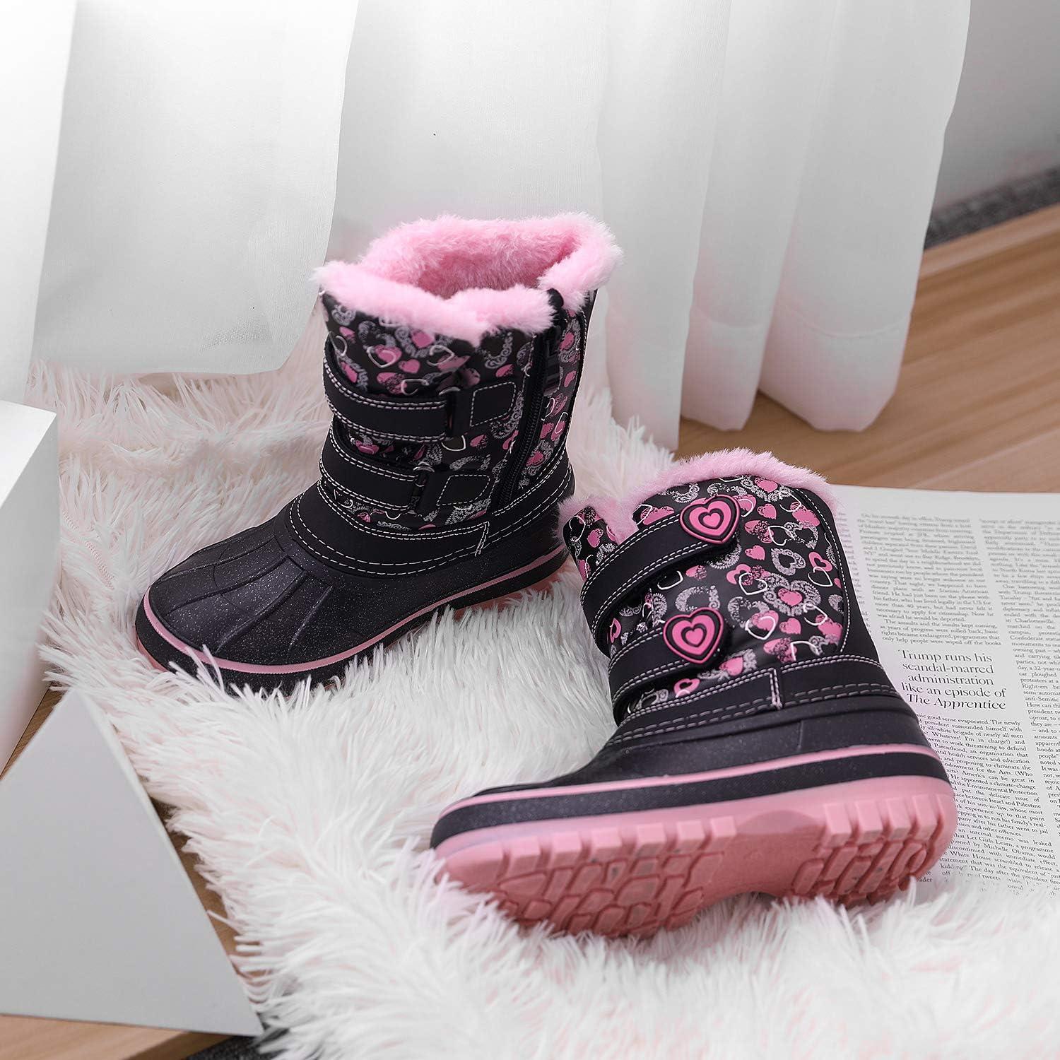 imageDREAM PAIRS Boys Girls Snow Boots WaterResistant Outdoor Sport Warm Cozy AntiSlip Cute Ankle Winter Shoes for ToddlerLittleBig KidBlackPink