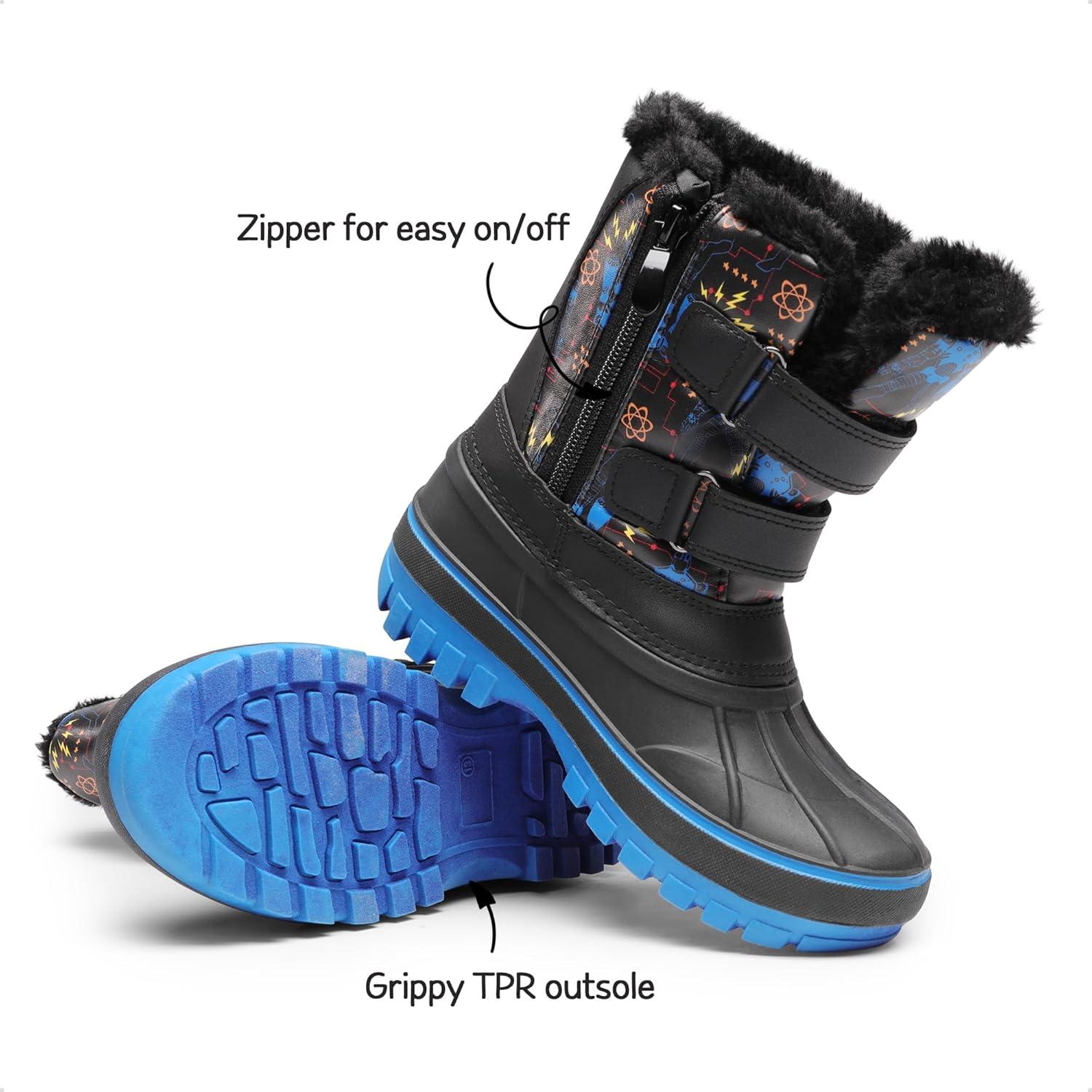 imageDREAM PAIRS Boys Girls Snow Boots WaterResistant Outdoor Sport Warm Cozy AntiSlip Cute Ankle Winter Shoes for ToddlerLittleBig KidBlackRoyal